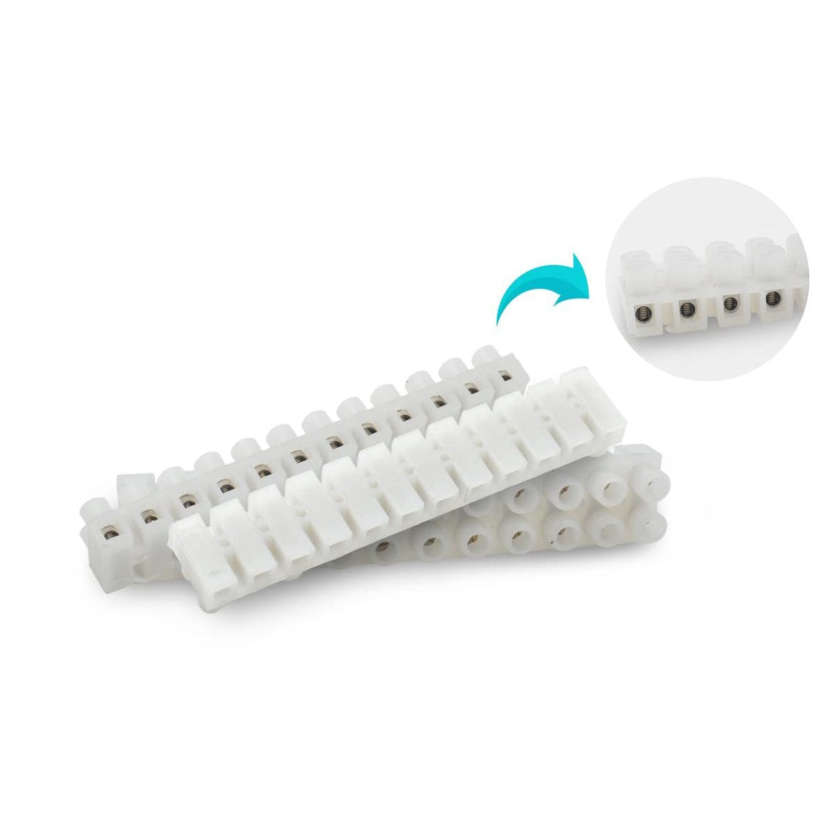 12-Way White Screw Terminal Strip Dual-Row Type-H Wire Connector Block