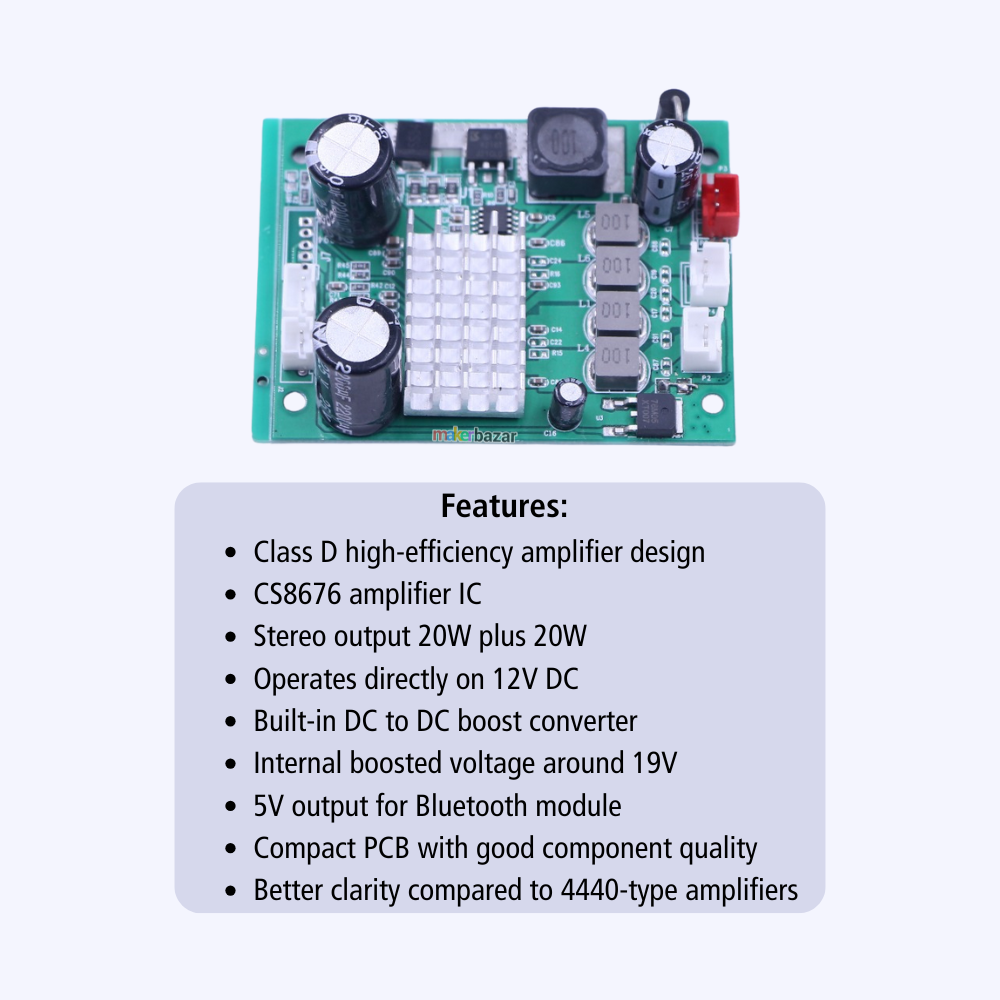 12V Class D Stereo Amplifier Board CS8676E 20W Plus 20W