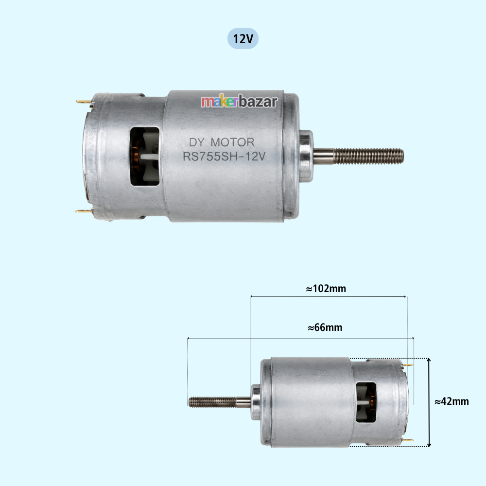 755 DC Motor Full-Threaded Shaft High-Torque with Ball-Bearing