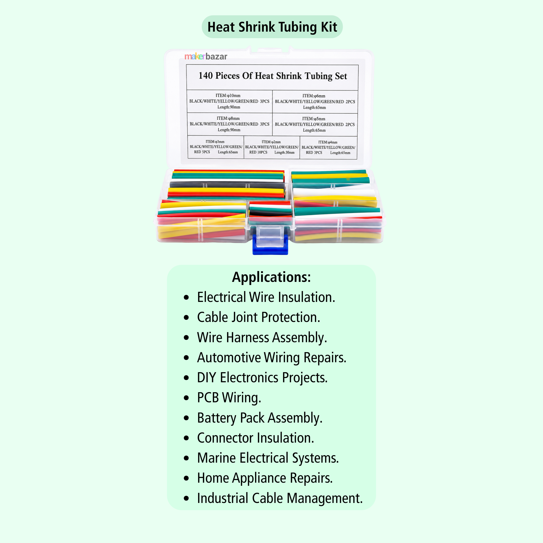 140PCS Multi-Coloured Heat Shrink Tubing Kit