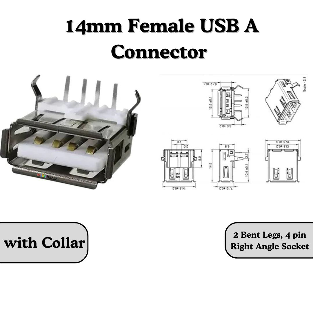 Female USB A Connector 4-Pin Socket (Mount-Type)