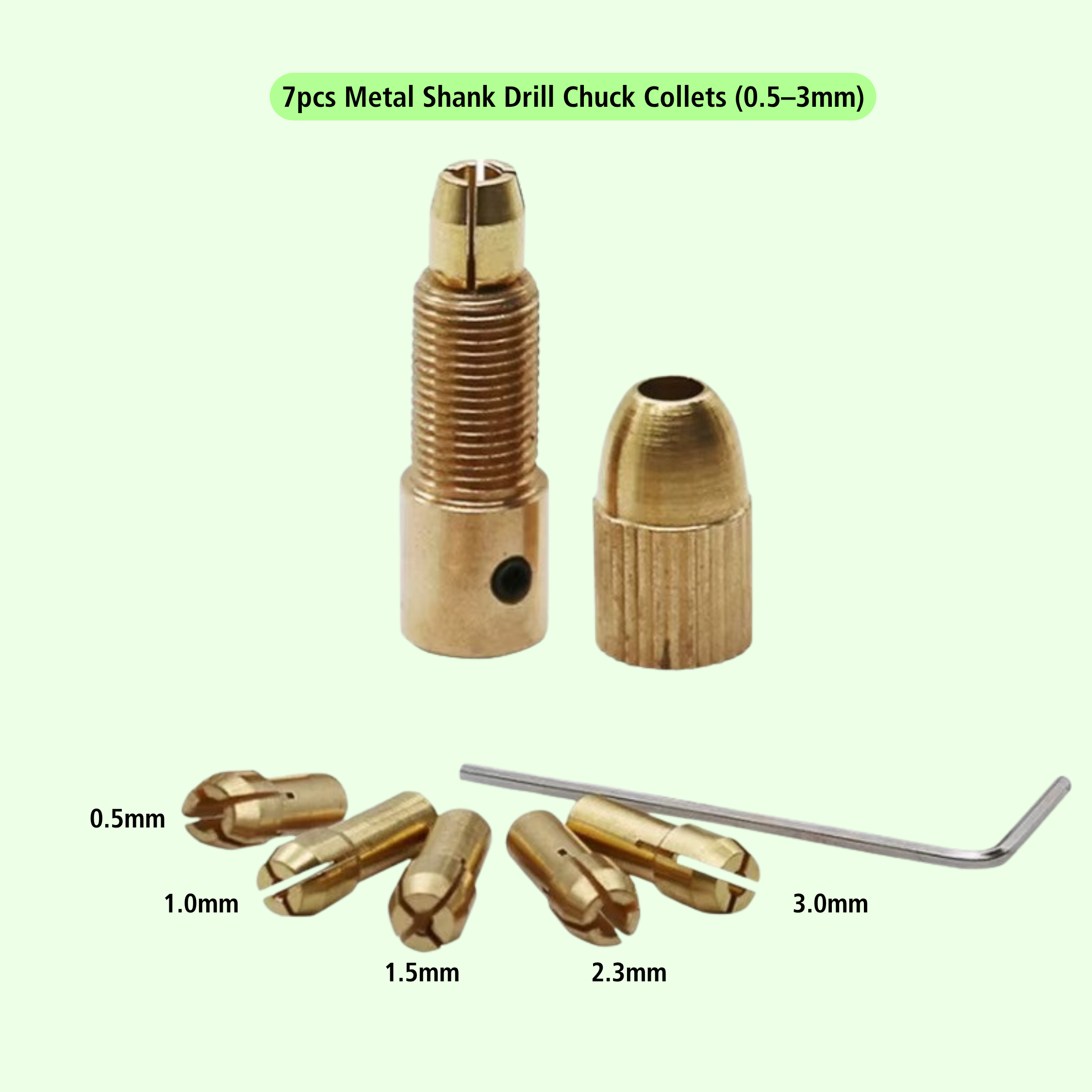 7pcs Metal Shank Drill Chuck Collets (0.5–3mm) with Screw
