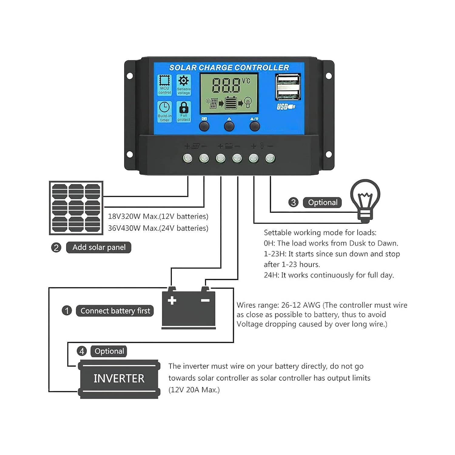12V/24V PWM Solar Charge Controller