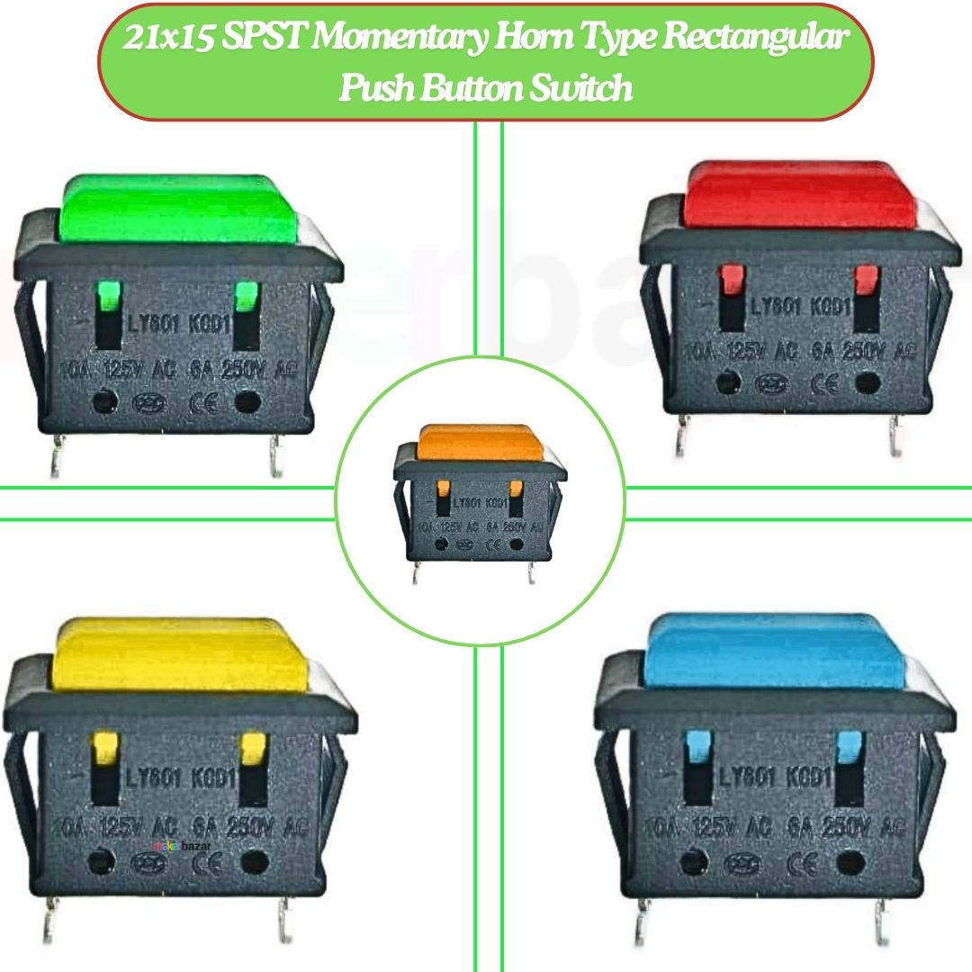 21x15 SPST Momentary Horn Type Rectangular Push Button Switch