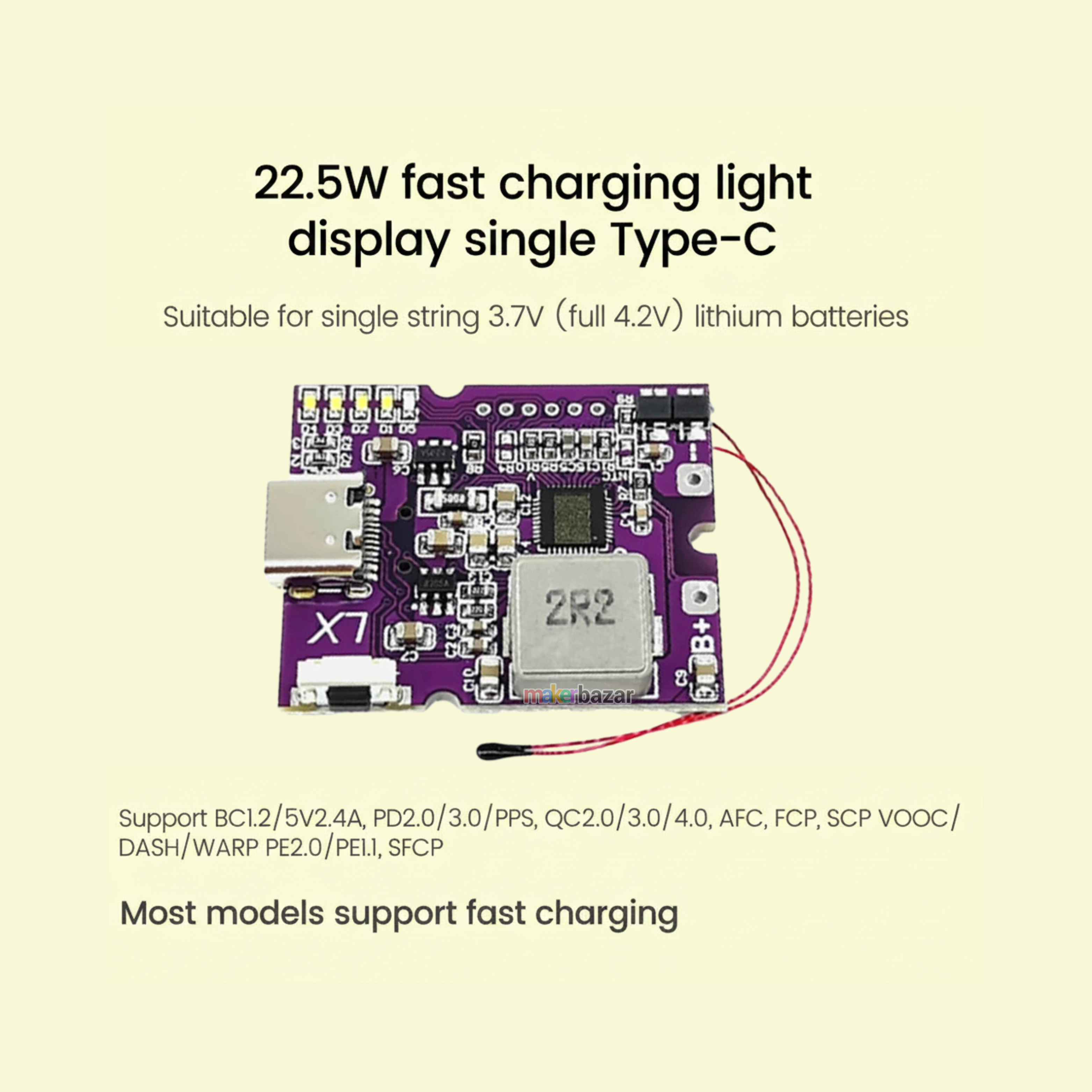 22.5W Bidirectional Fast Charging Power Bank Module With Digital/Light Display