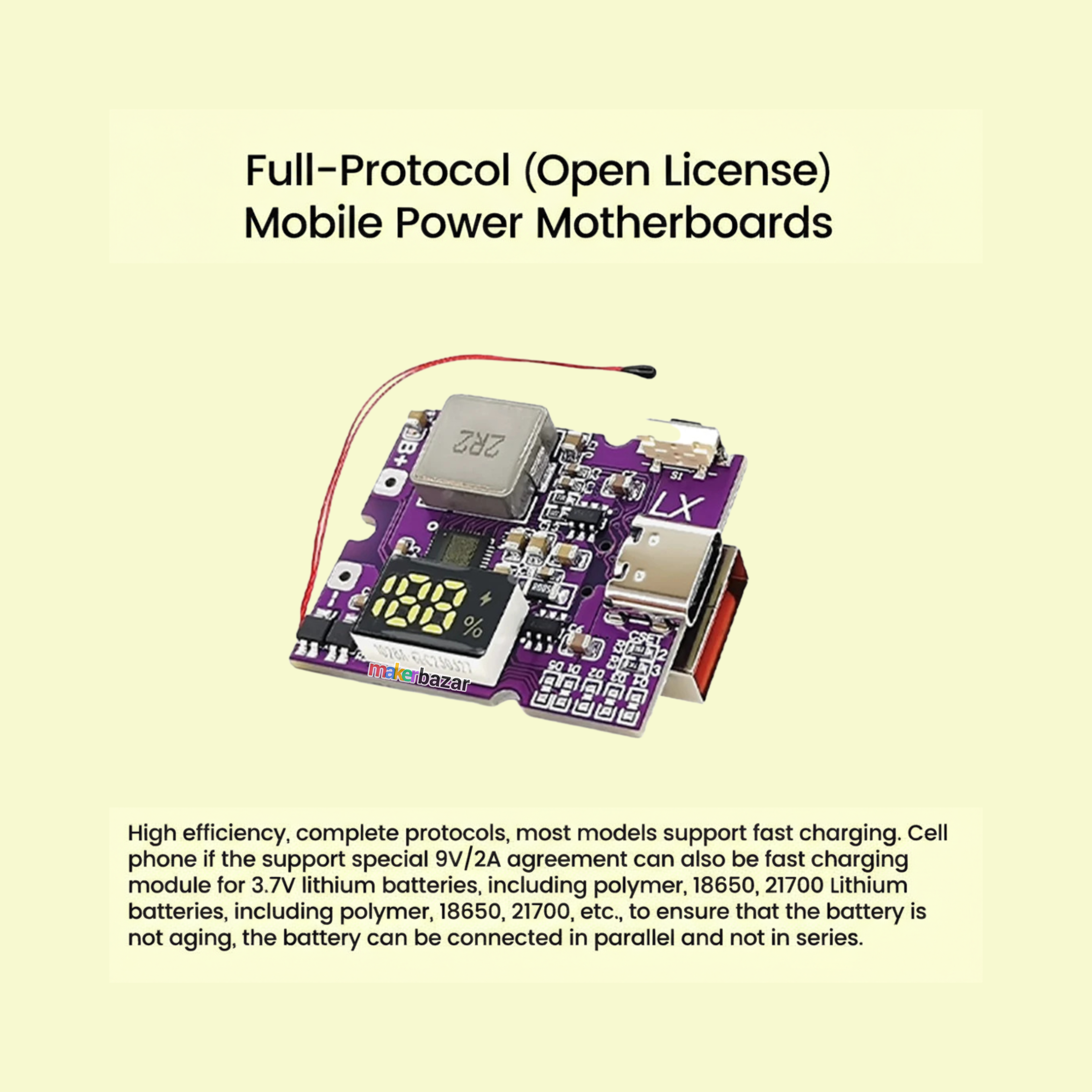22.5W Bidirectional Fast Charging Power Bank Module With Digital/Light Display