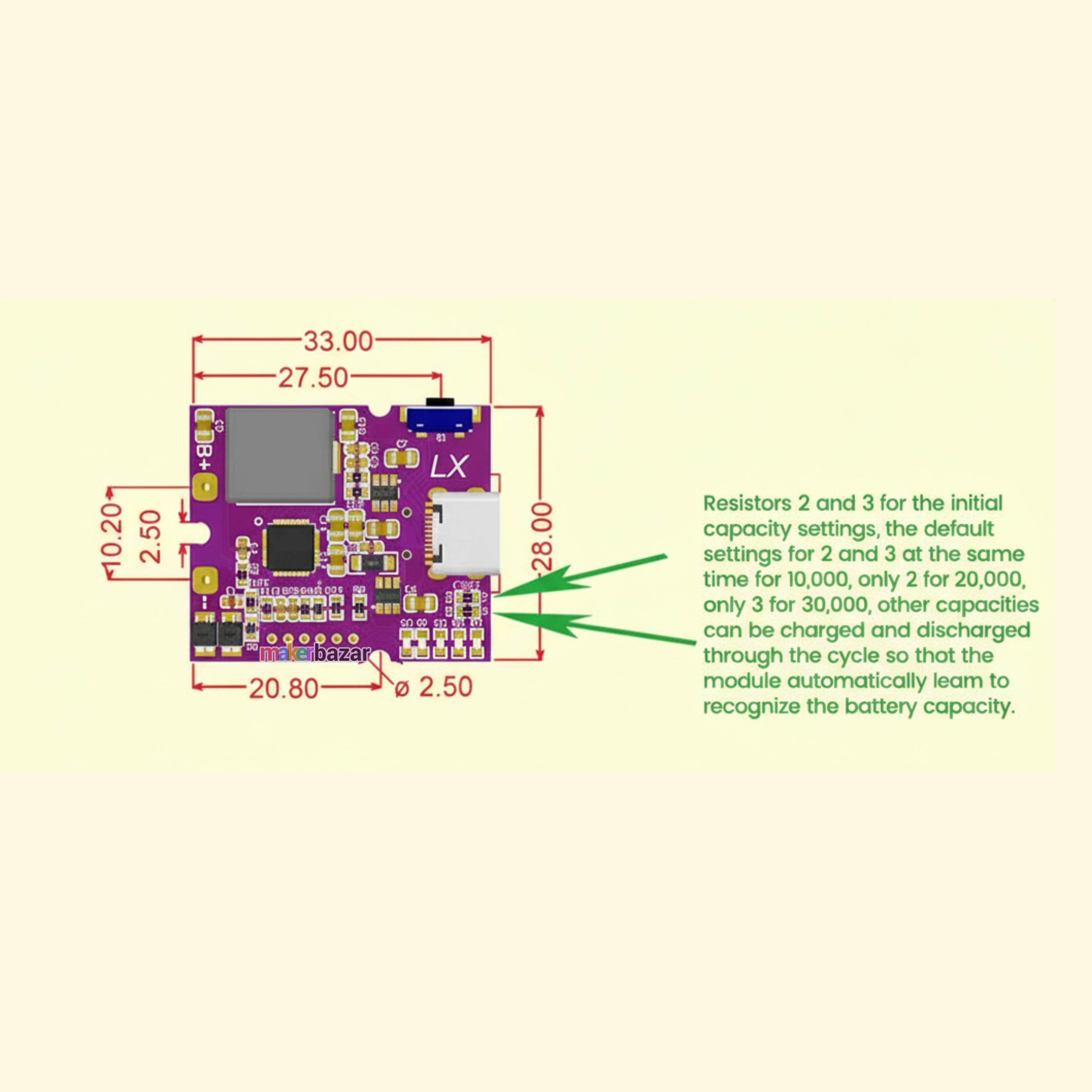 22.5W Bidirectional Fast Charging Power Bank Module With Digital/Light Display
