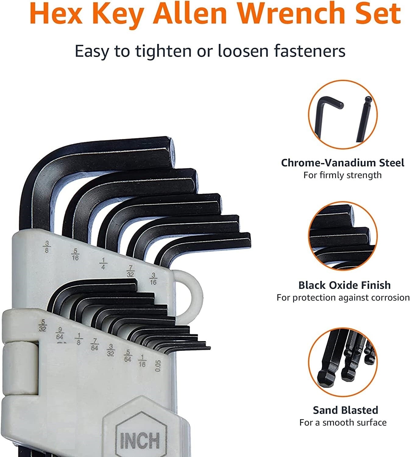 26pcs Hex Allen Key Wrench Set - Inch/MM With Ball End