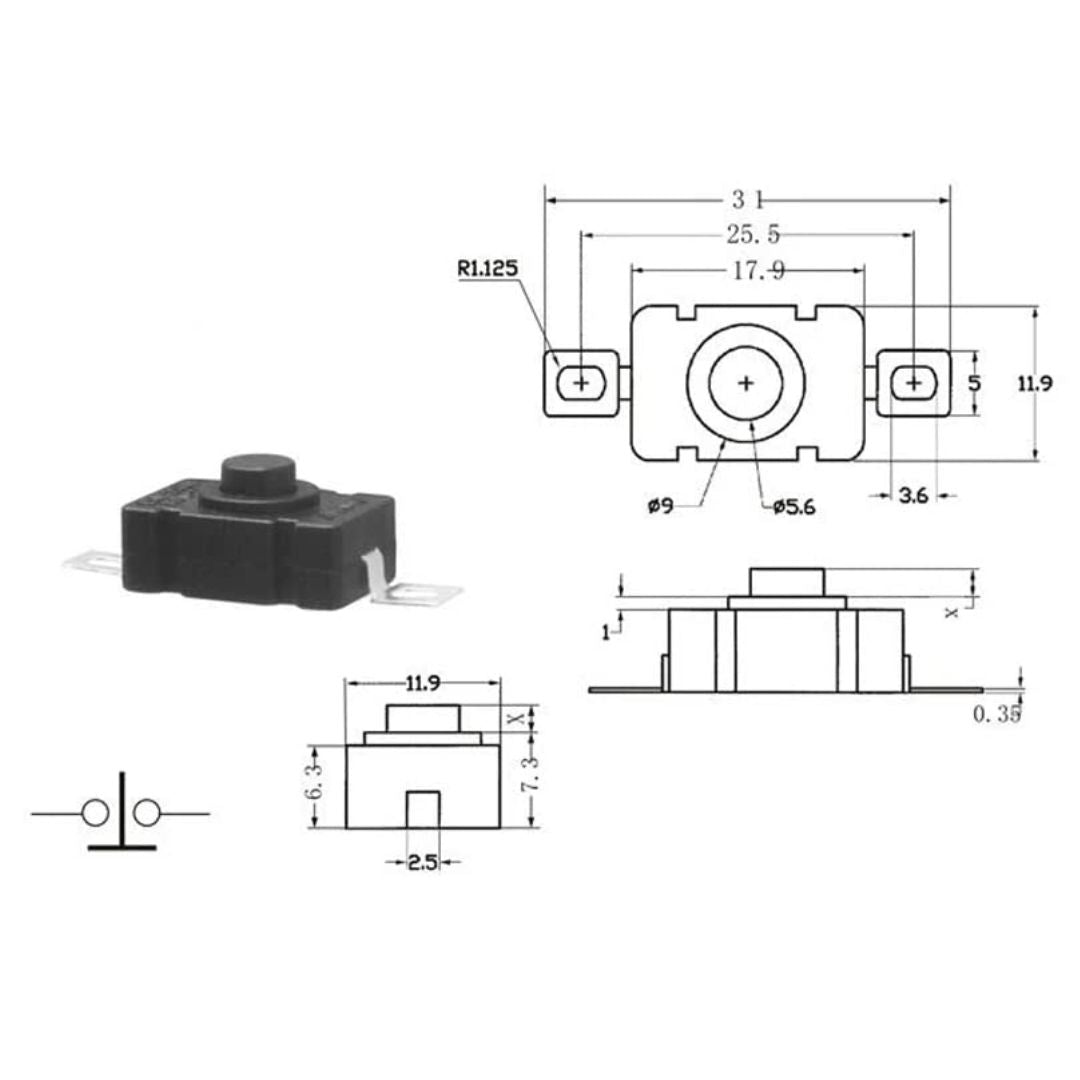 KAN-28 18x12mm Self-Lock Tactile Push Button On-Off Switch for Flashlight Torch