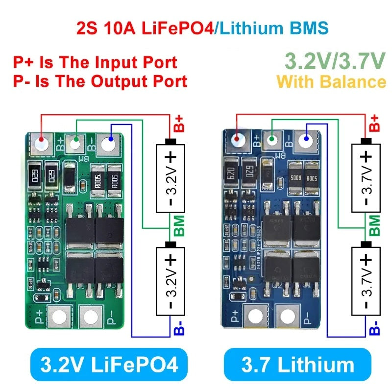 2S BMS LiFePO4 Battery Charge Protection Board
