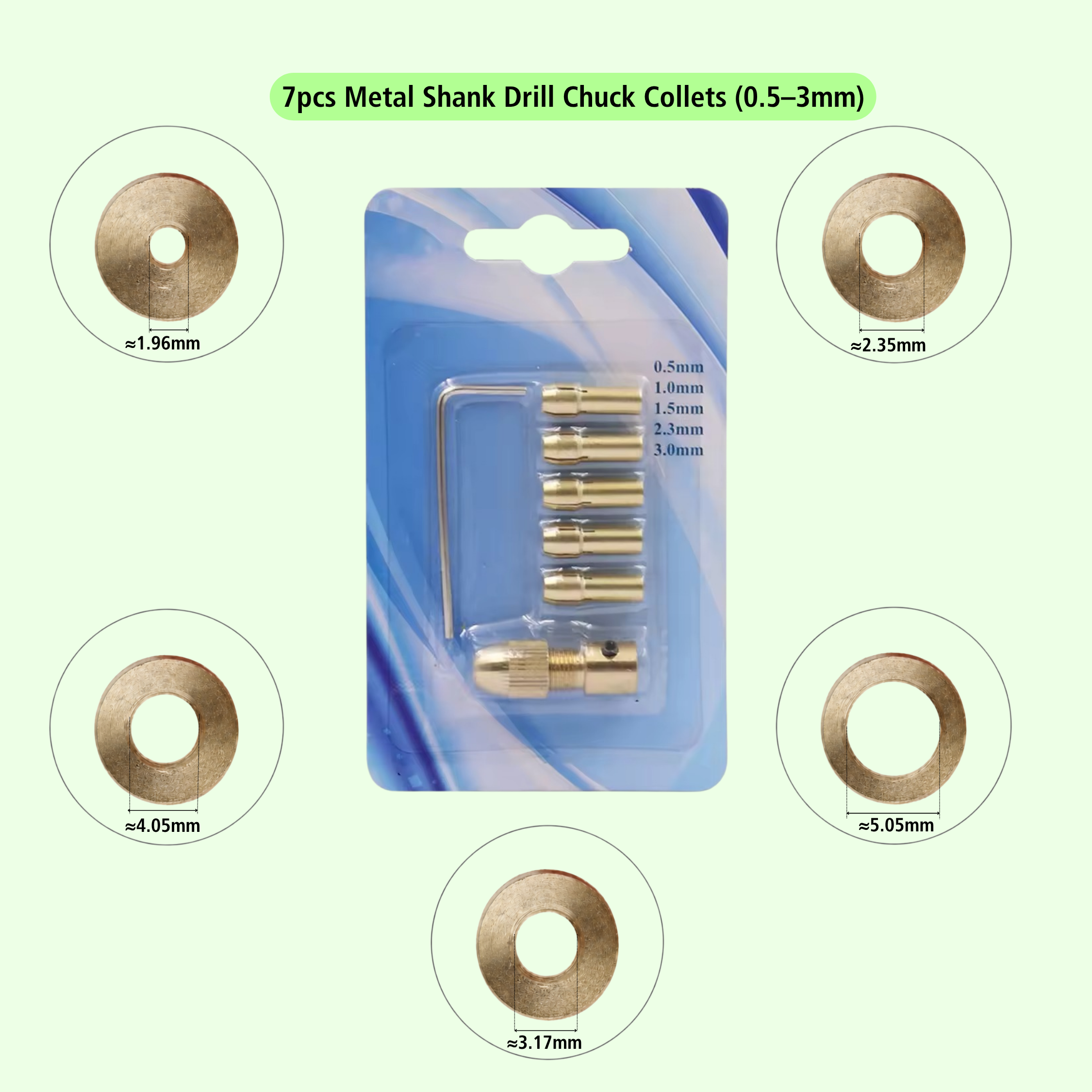 7pcs Metal Shank Drill Chuck Collets (0.5–3mm) with Screw