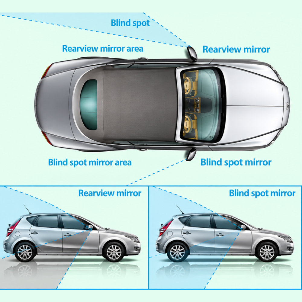 Non-Adjustable Round Convex Rear View Blind Spot Mirror For Cars - Pack of 2