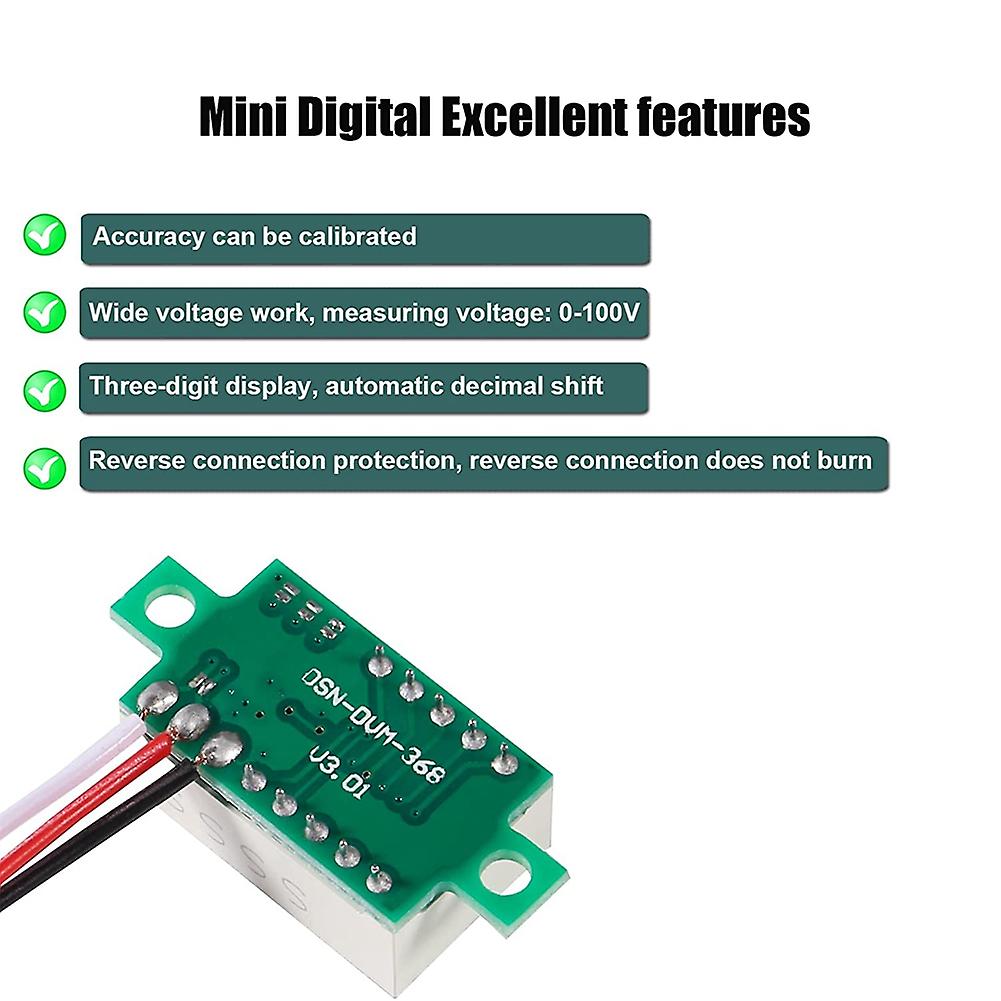0.36in 30v 3-Wire 3-Digit DC Voltmeter Gauge Tester Module