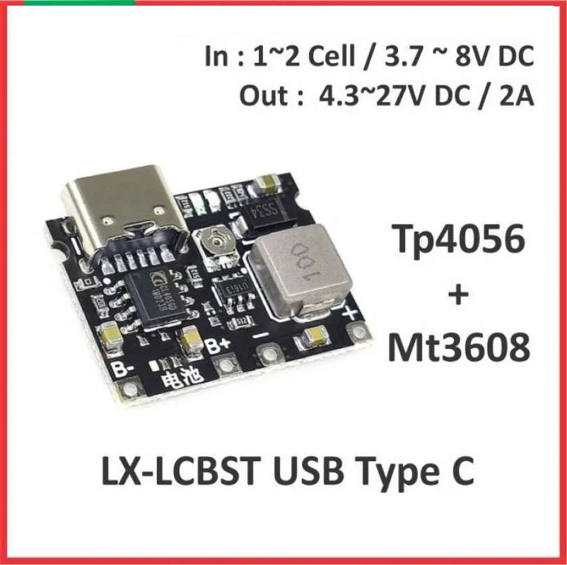 TP4056 Li-ion 18650 3.7V 4.2V Battery Charger Board DC-DC Step Up Boost Module