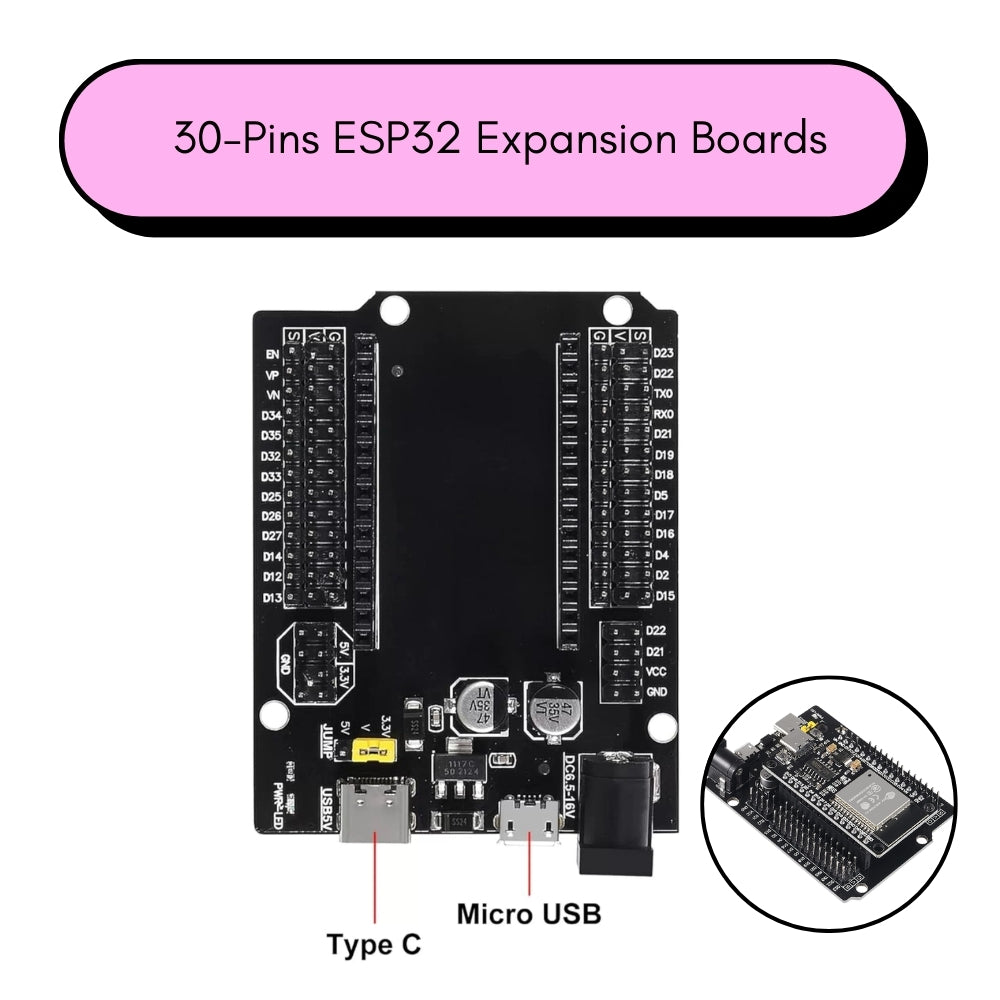 ESP32 GPIO Expansion Board with Type-C USB and Micro USB