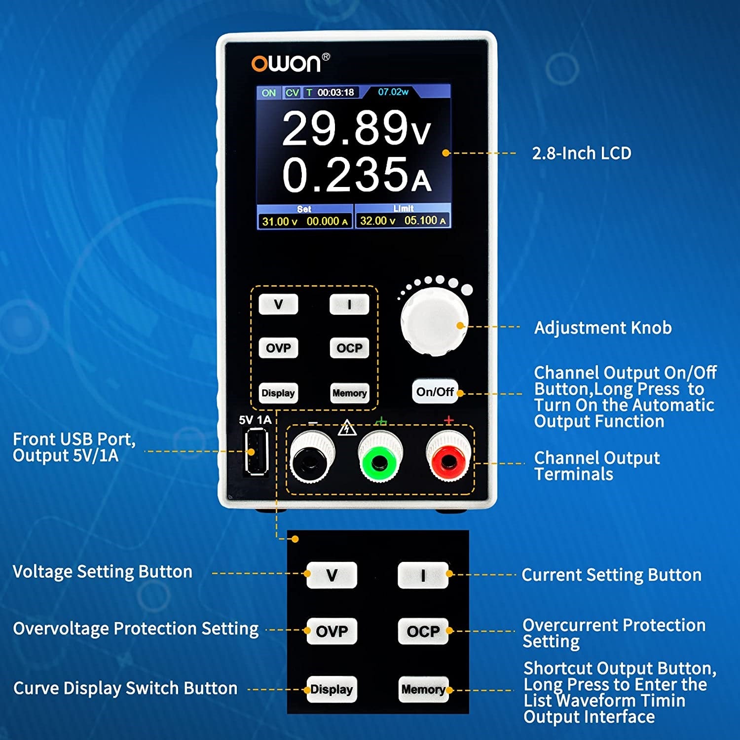 OWON SPE6103 DC Power Supply Variable, 60V 10A