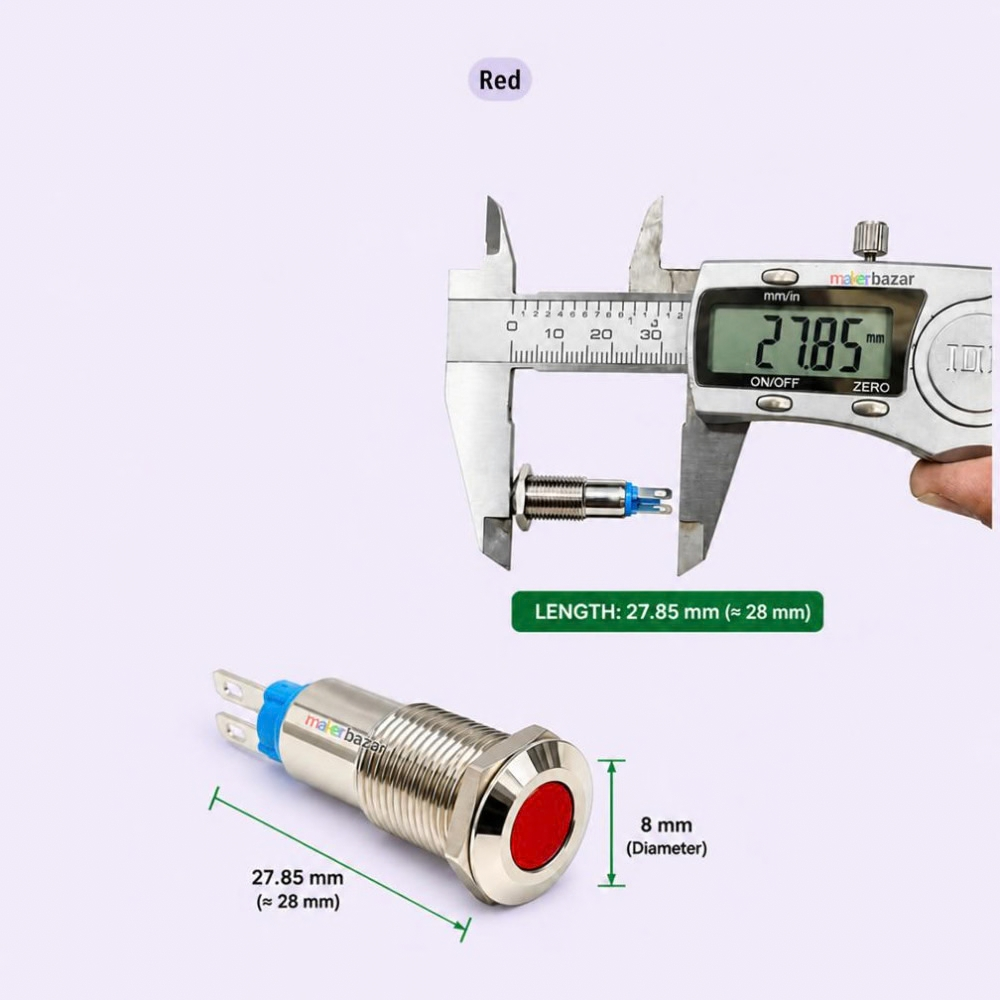 9-12V Flat-Top LED Metal Indicator Light