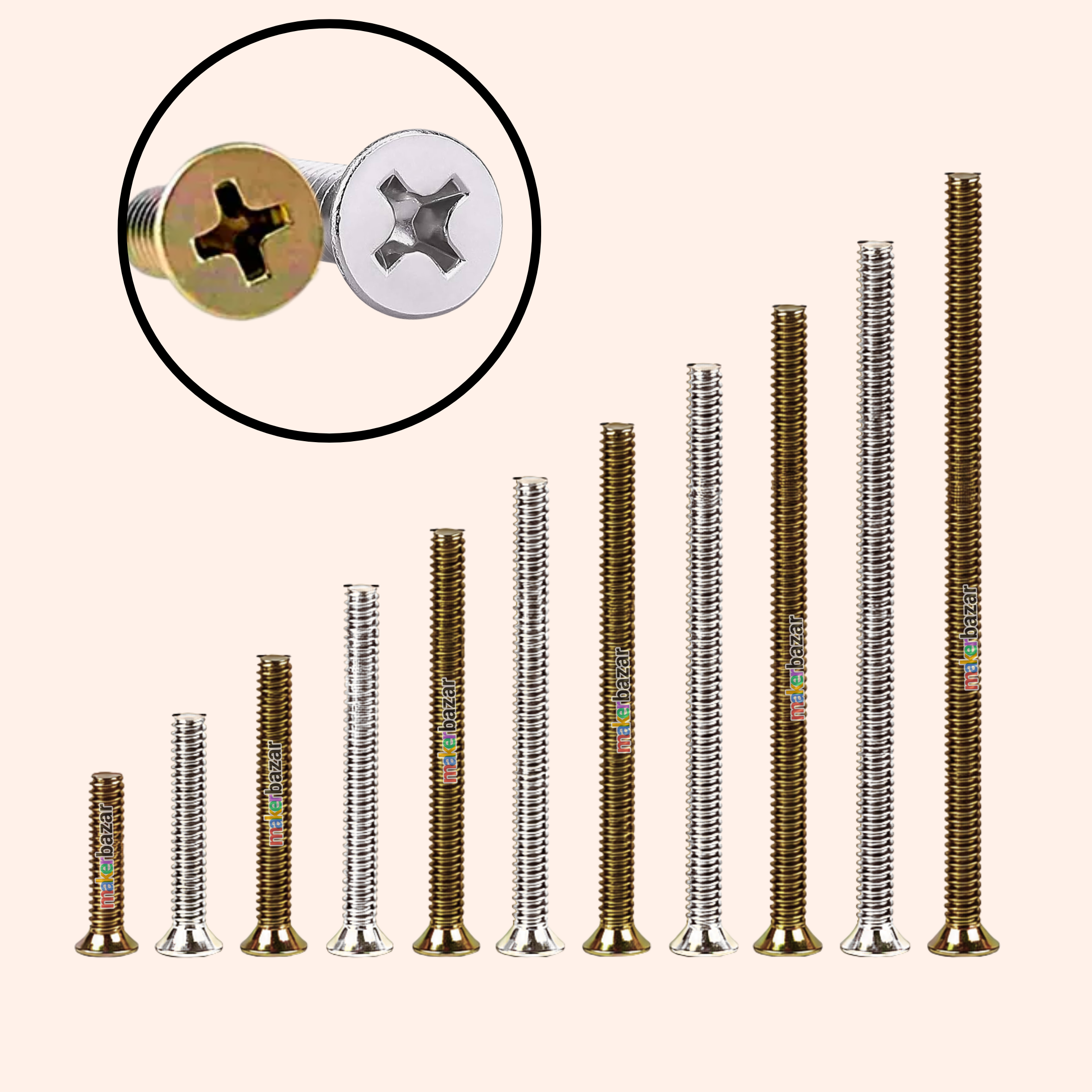 Philips Countersunk Gold/Silver Plated Flat Head Machine Screw