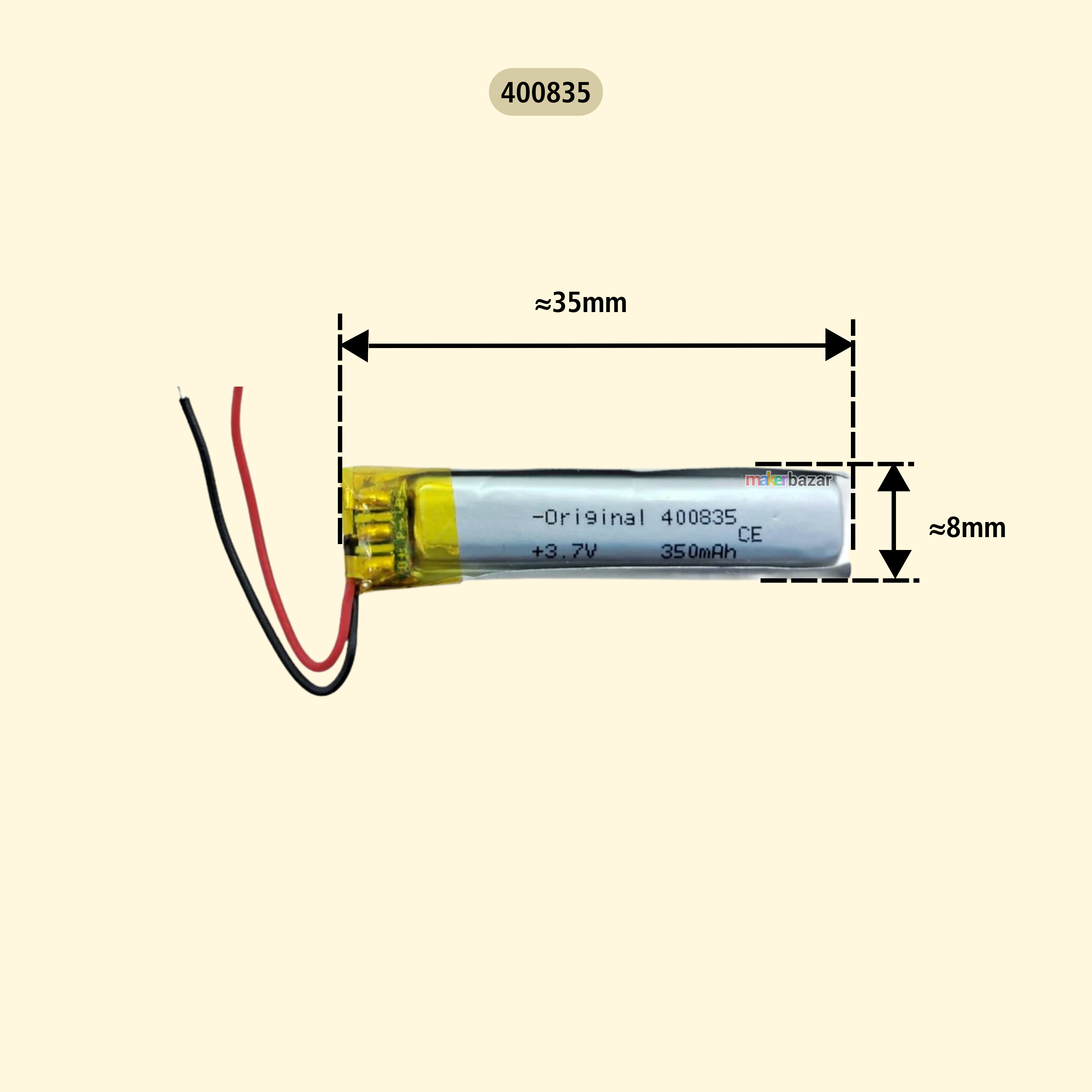 Generic: 3.7V 350mAh Lipo Battery - Single Cell Lithium Polymer Battery