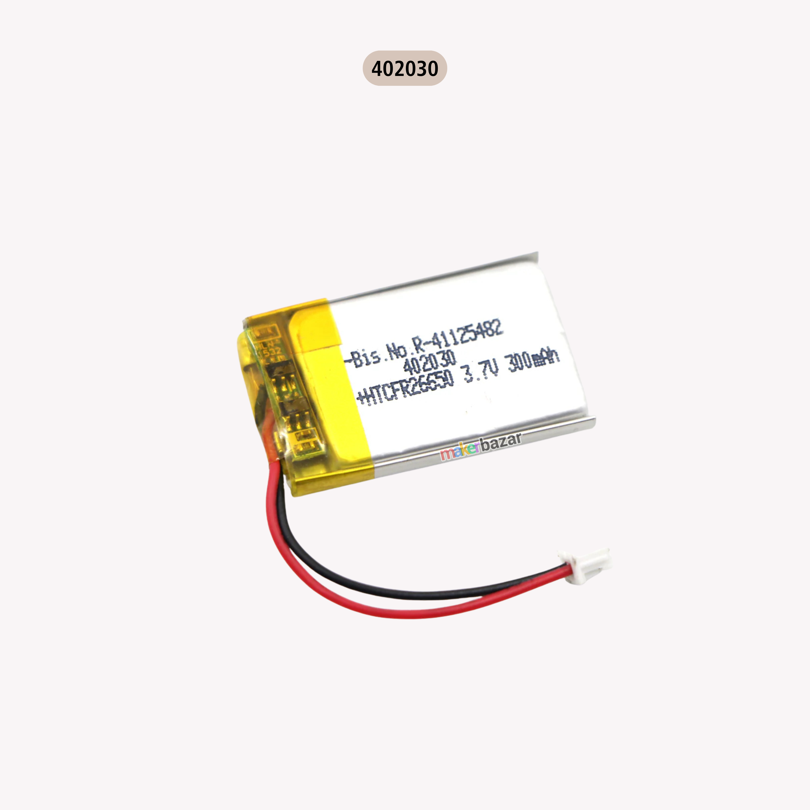 Generic: 3.7V 300mah Lipo Battery - Single Cell Lithium Polymer Battery