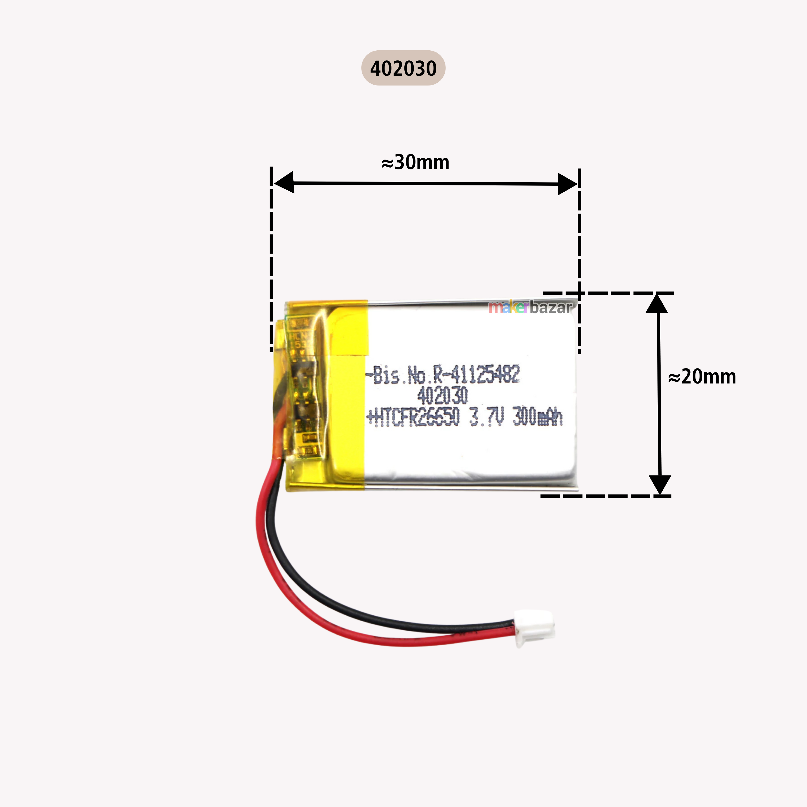Generic: 3.7V 300mah Lipo Battery - Single Cell Lithium Polymer Battery