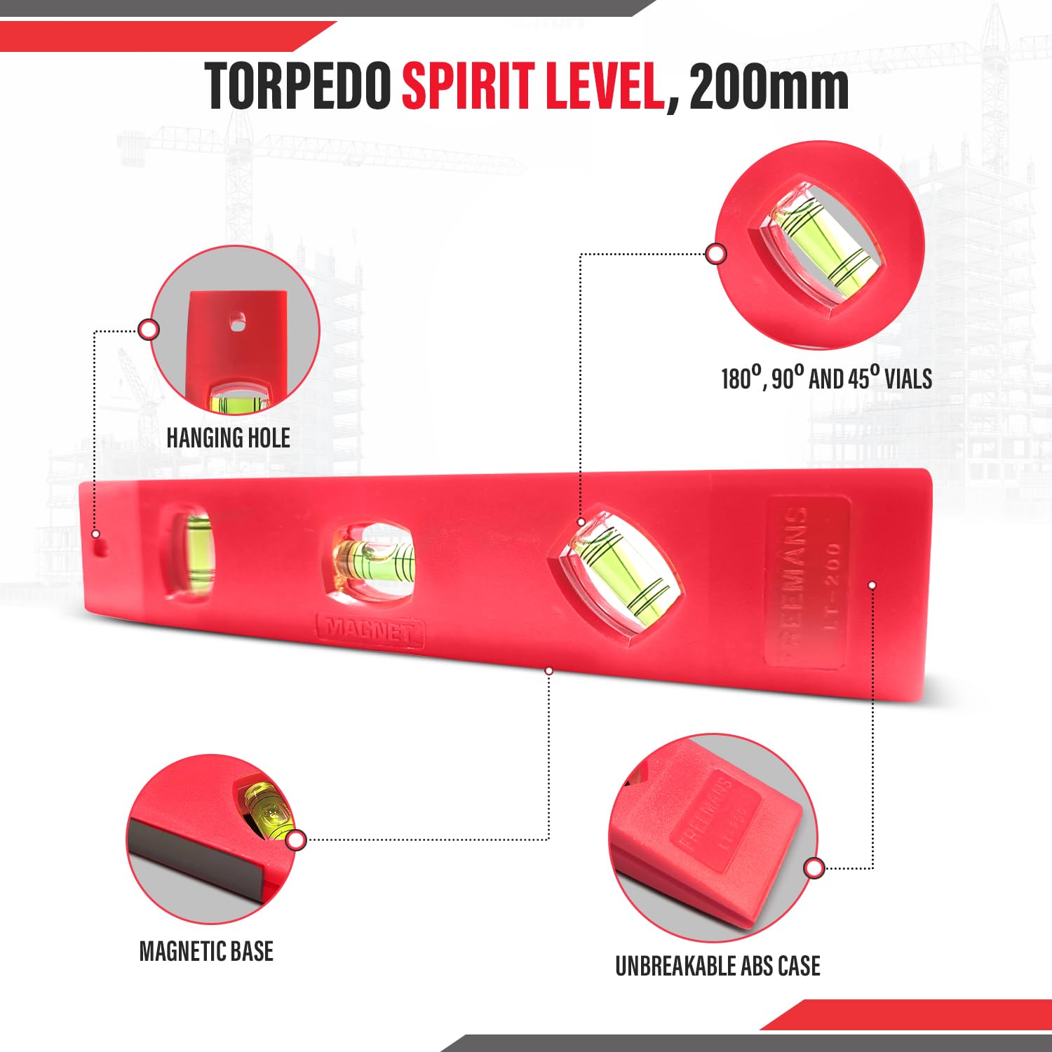 Freemans: 3-Vials Magnetic Torpedo Spirit Level LT
