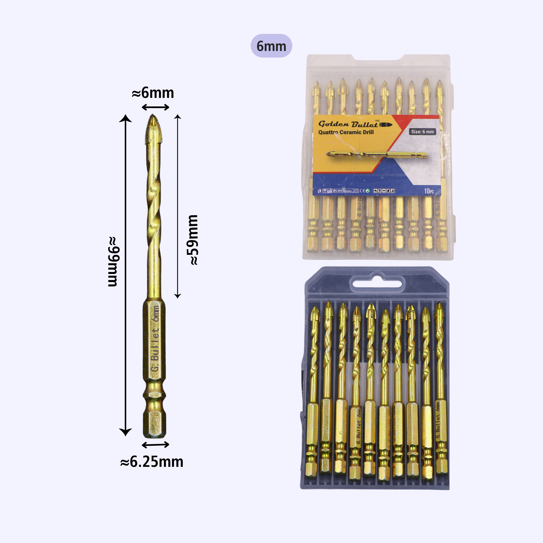 Hex-Shank Ceramic Drill Bit Set for Tile/Glass