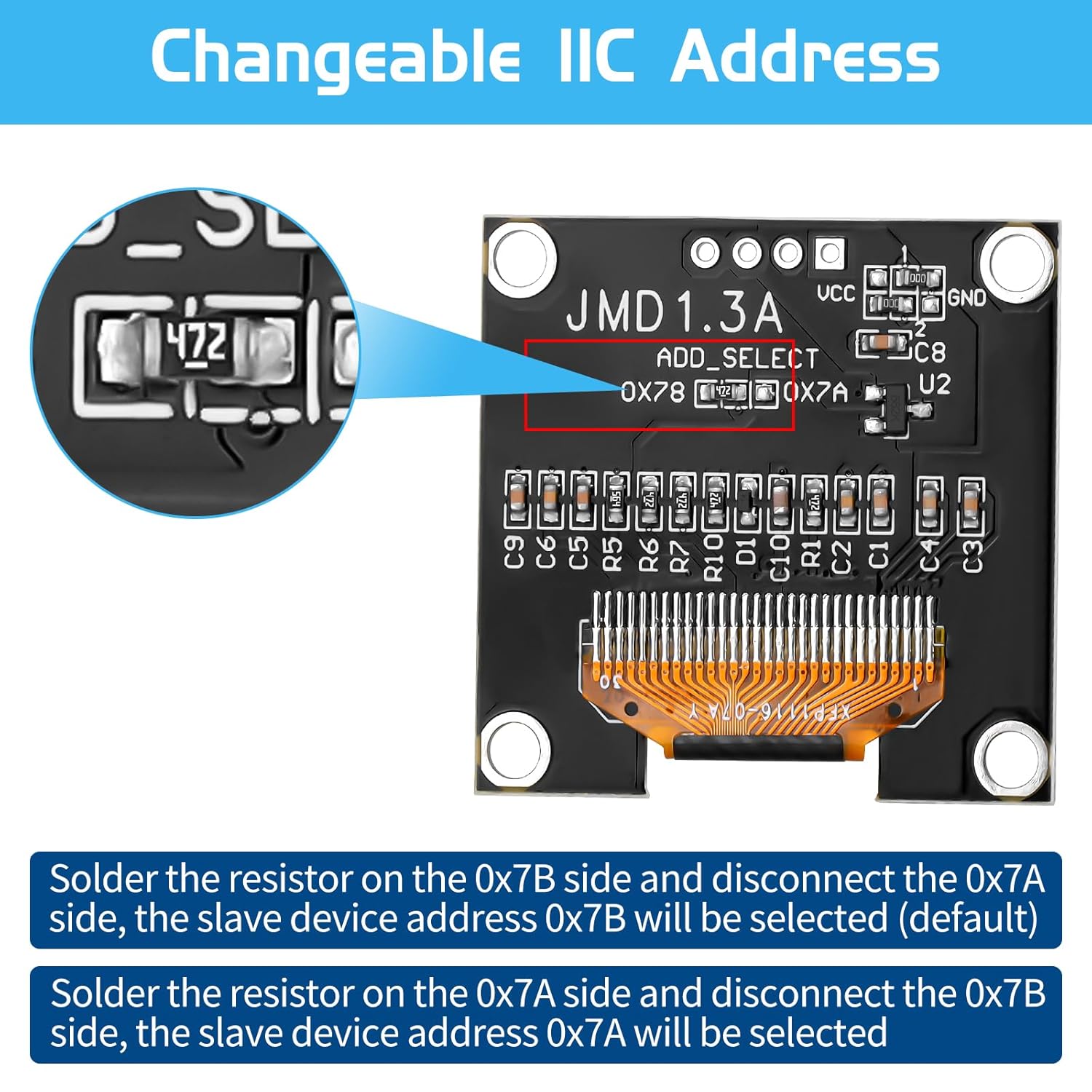 1.3in SSD1106-Controller 128x64 I2C OLED Display