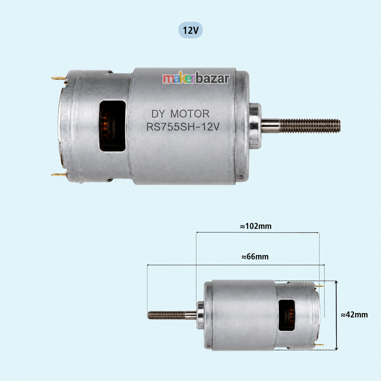 755 DC Motor Full-Threaded Shaft High-Torque with Ball-Bearing