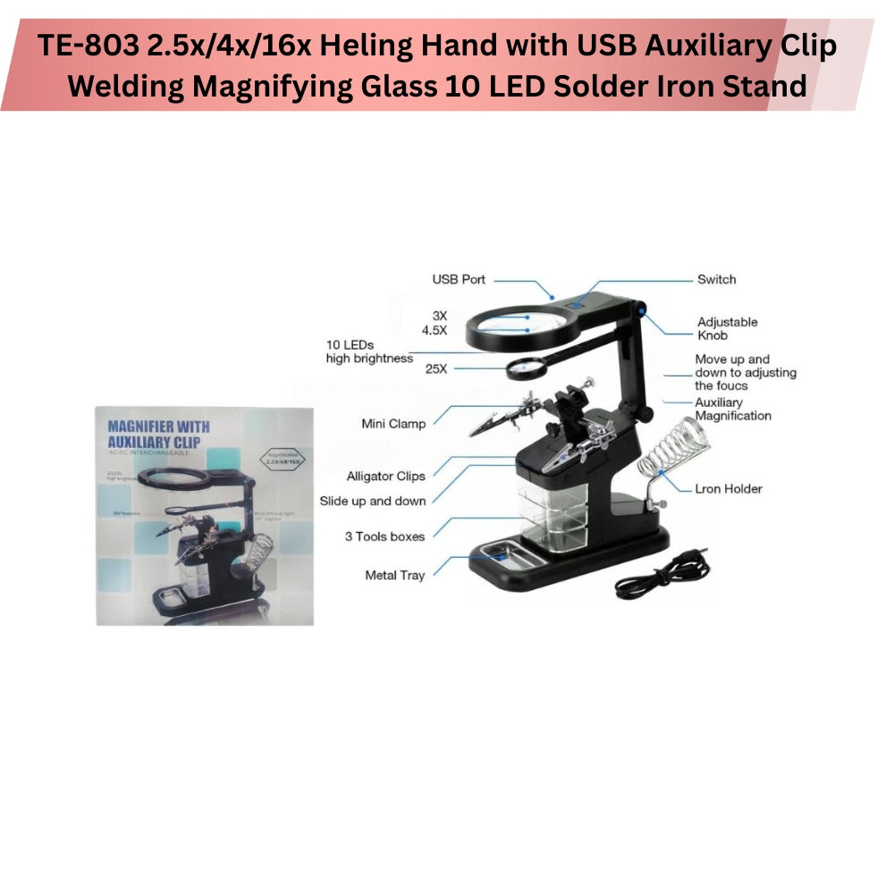 Third Helping Hand Soldering Iron Stand with Magnifier, Auxiliary Clips and LEDs