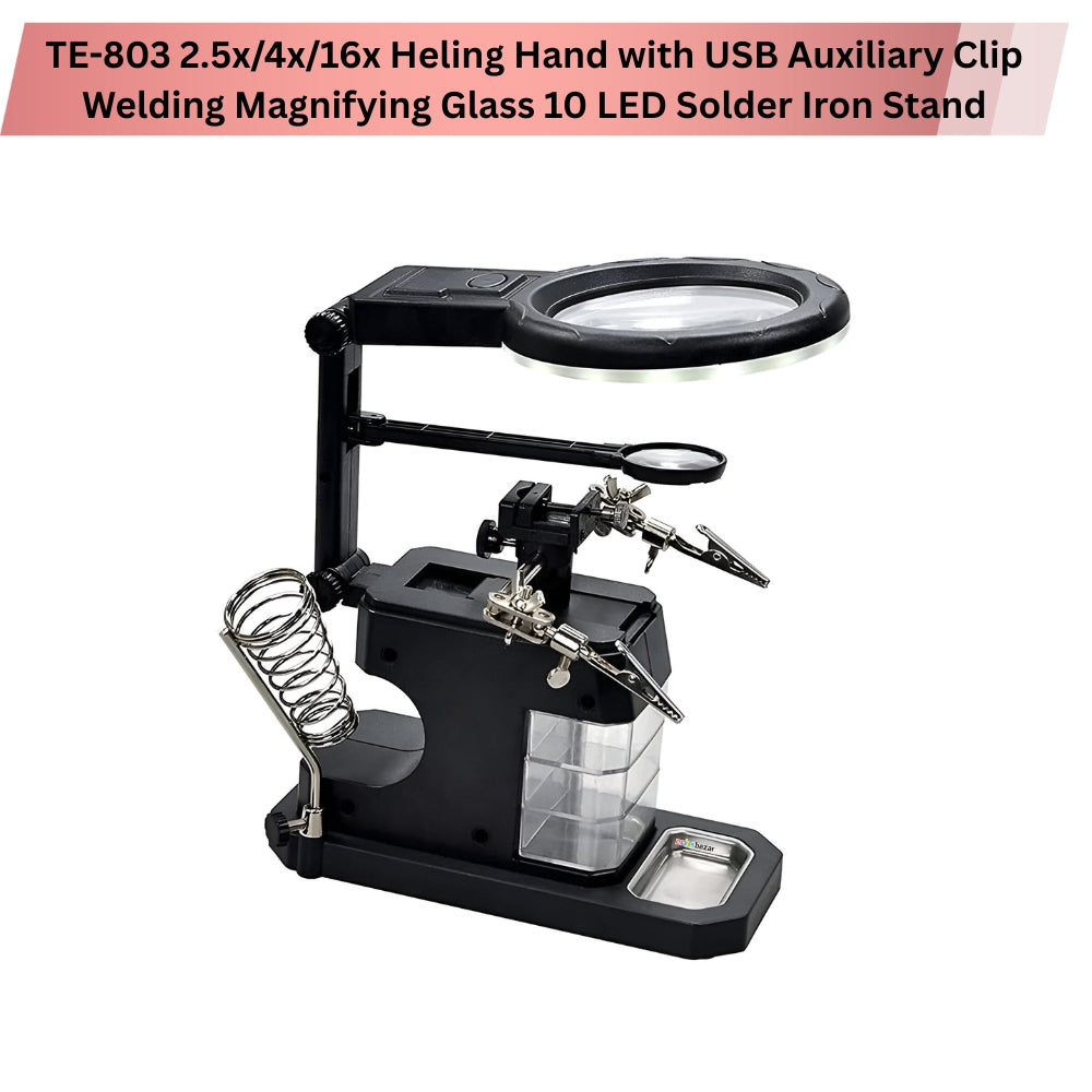 Third Helping Hand Soldering Iron Stand with Magnifier, Auxiliary Clips and LEDs