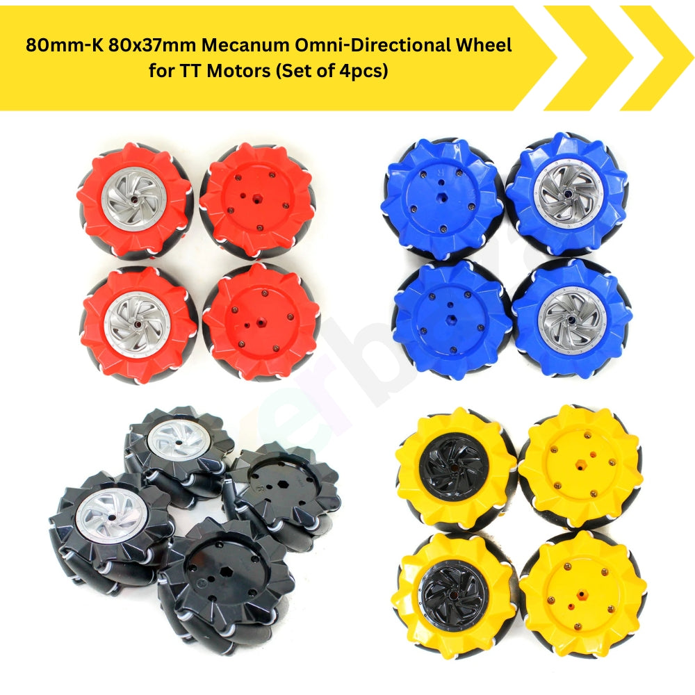 80mm-K 80x37mm Mecanum Omni-Directional Wheel for TT Motors (Set of 4pcs)