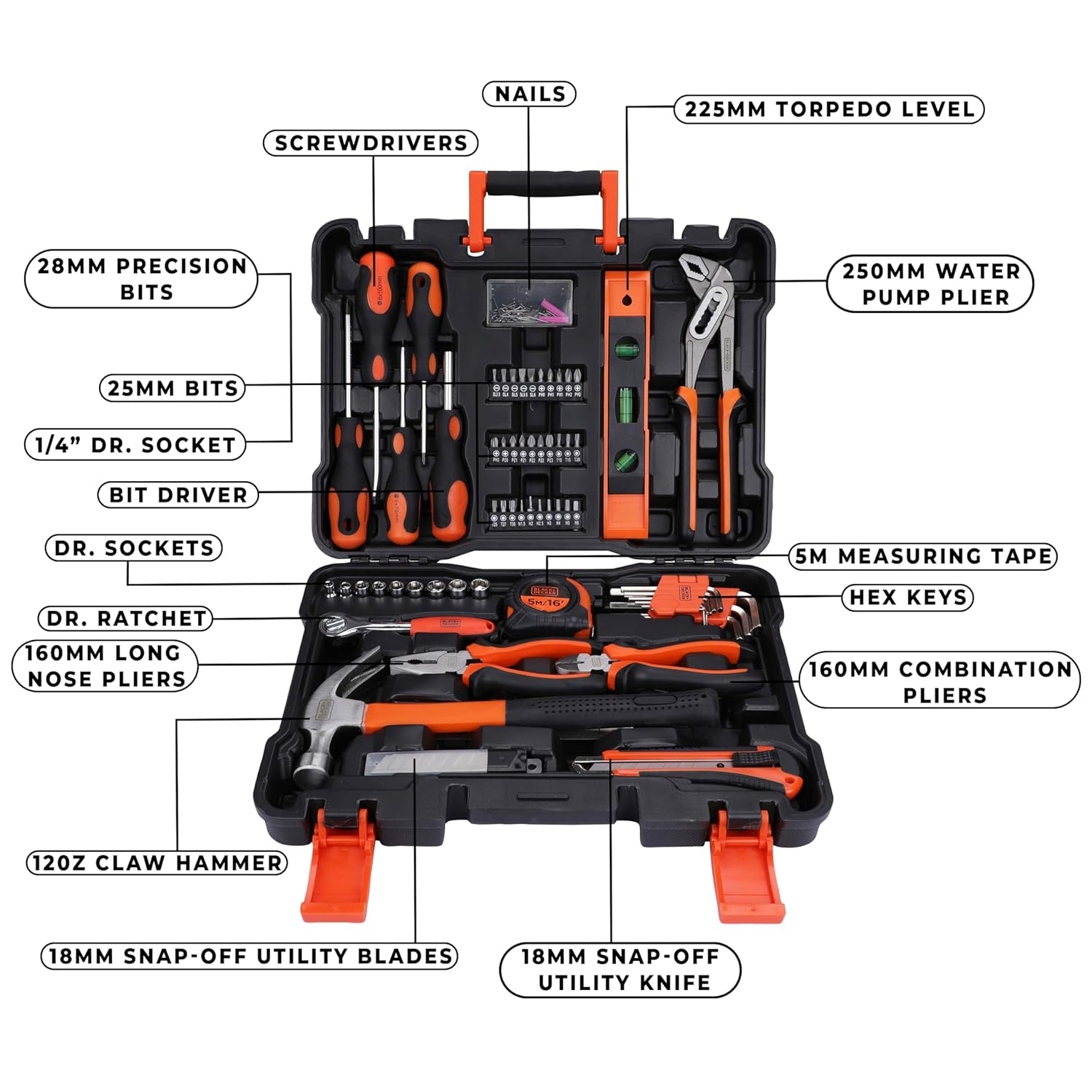 Black+Decker BMT154C Hand Tool Kit for Home & DIY Use (154-Piece)