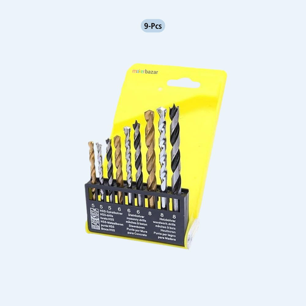 9pcs Multipurpose Drill Bit Set (HSS + Wood + Masonry)