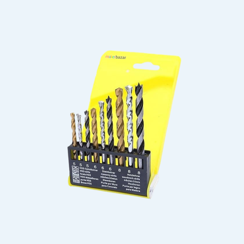9pcs Multipurpose Drill Bit Set (HSS + Wood + Masonry)