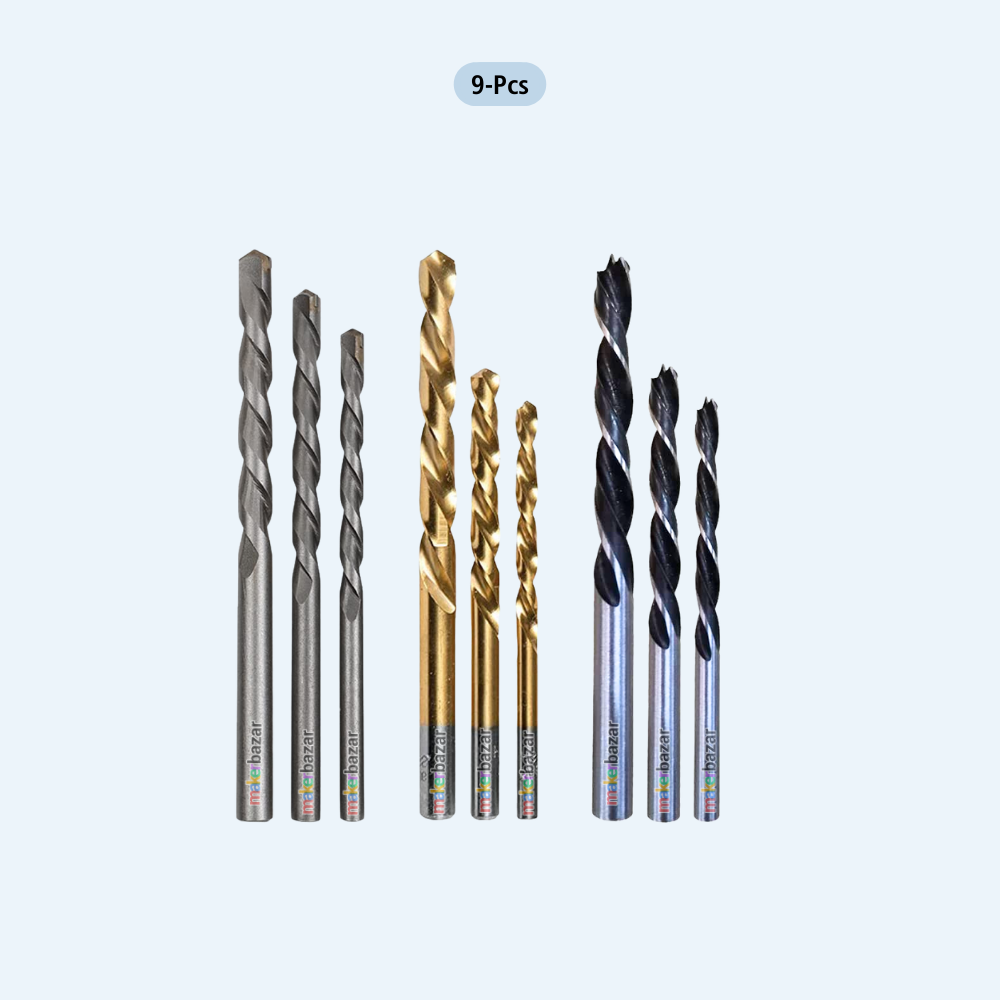 9pcs Multipurpose Drill Bit Set (HSS + Wood + Masonry)