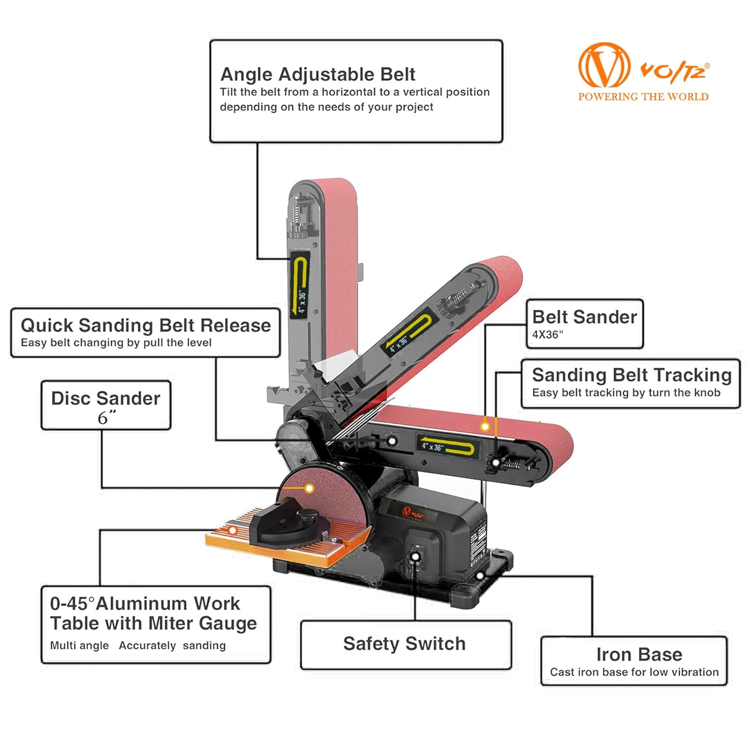 VOLTZ VZ-DS-500 Electric Belt Grinder Sander 6 Inch Electric Belt & Disc Sander