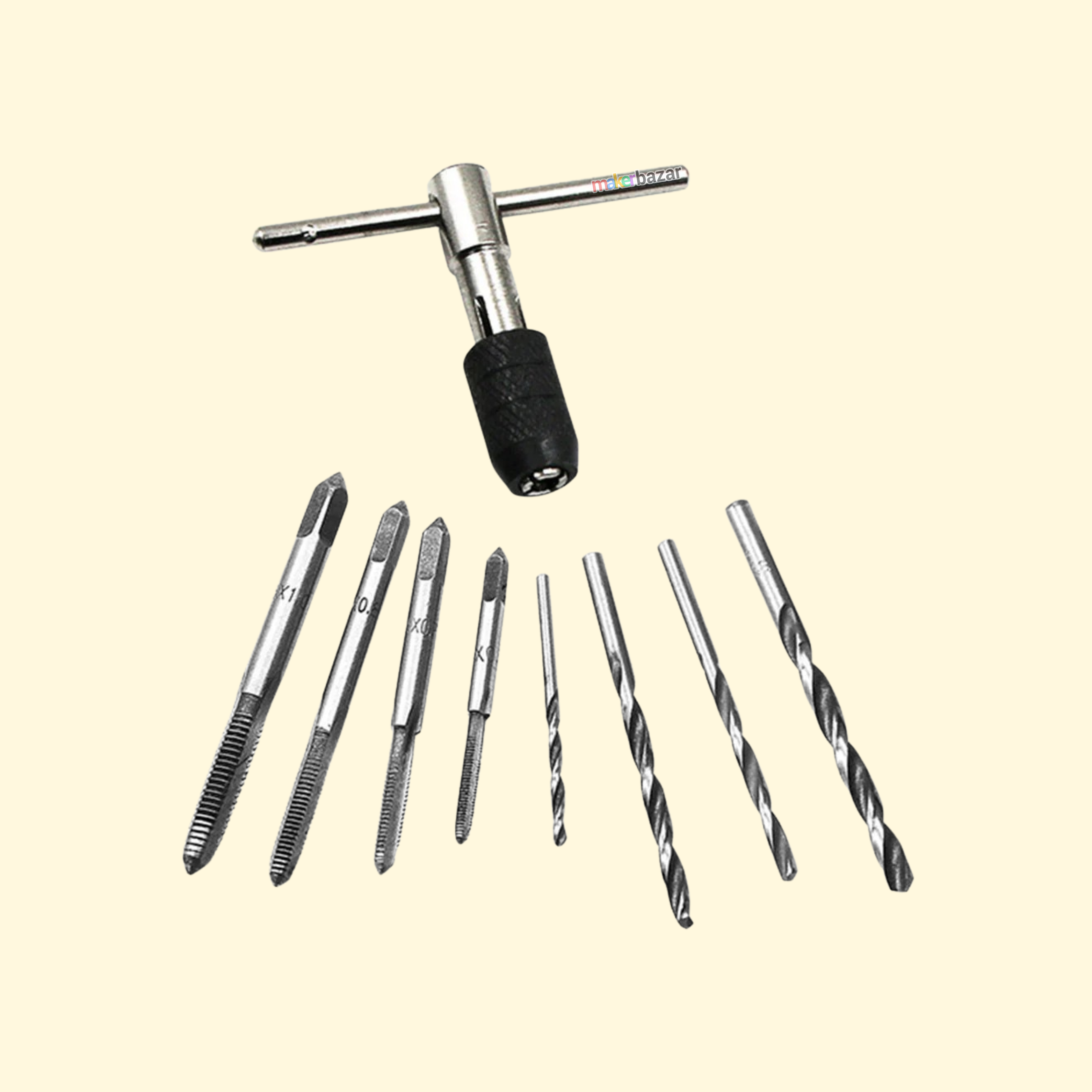 T-Shape Handle Wrench/Reamer Kit With Thread Taps and Drill Bits for M3-M6 Sizes