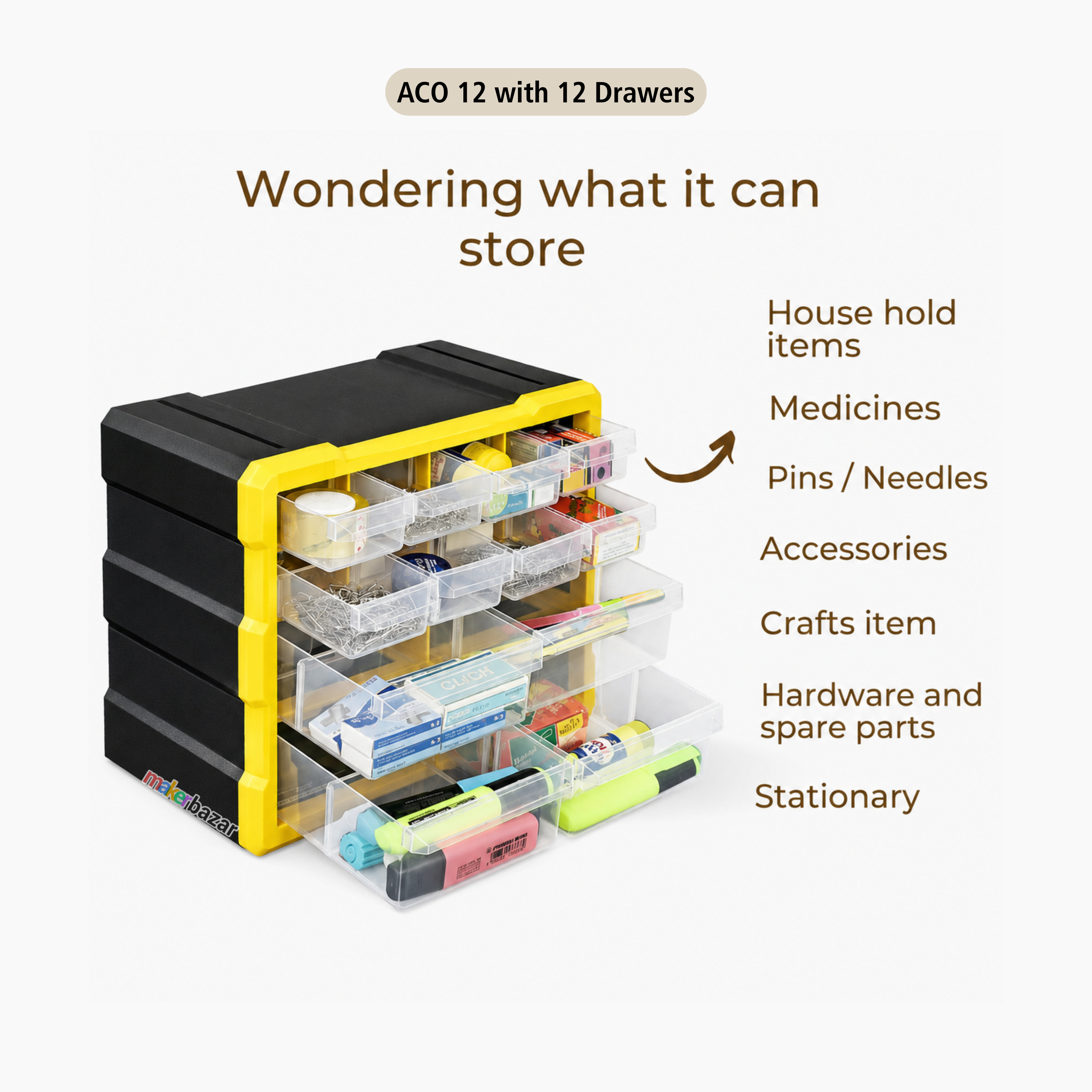 Alkon Component Organizer Storage Cabinet with Drawers & Bins