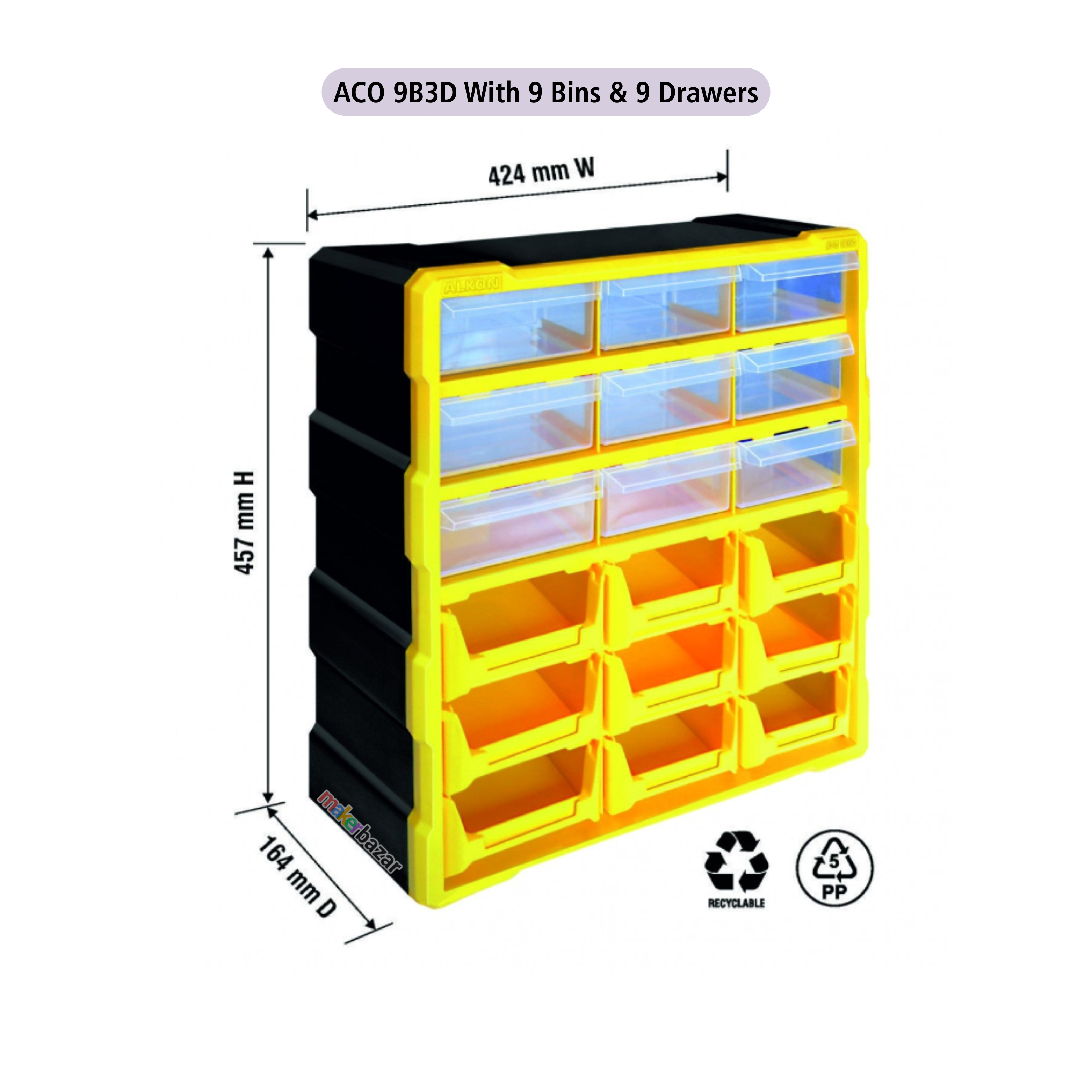 Alkon Component Organizer Storage Cabinet with Drawers & Bins