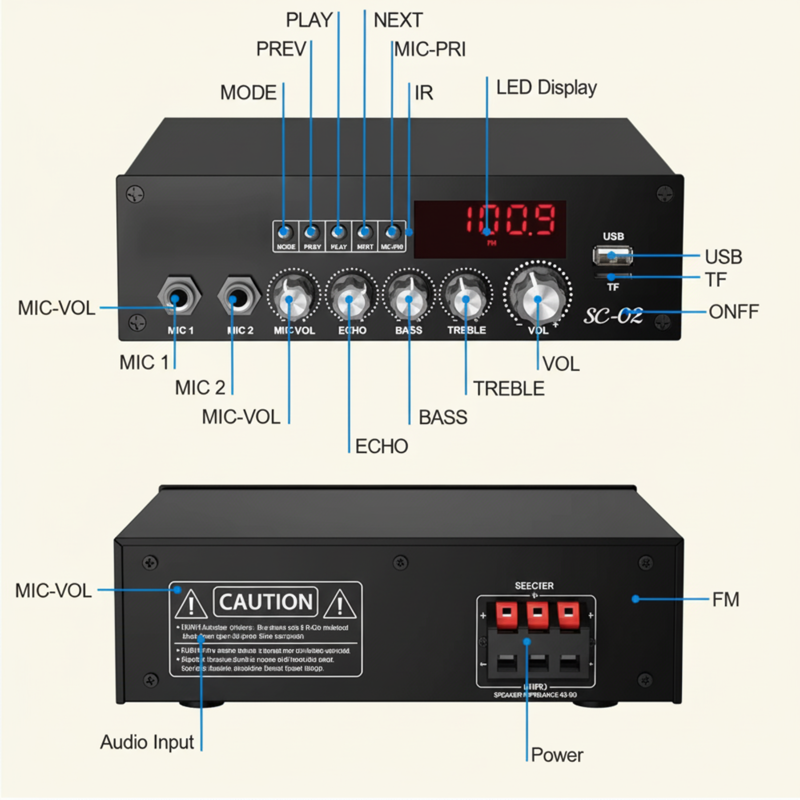 AC Enclosed Metal Body Remote Controlled Music Player with Bluetooth/FM/Aux/SD Card and USB Inputs