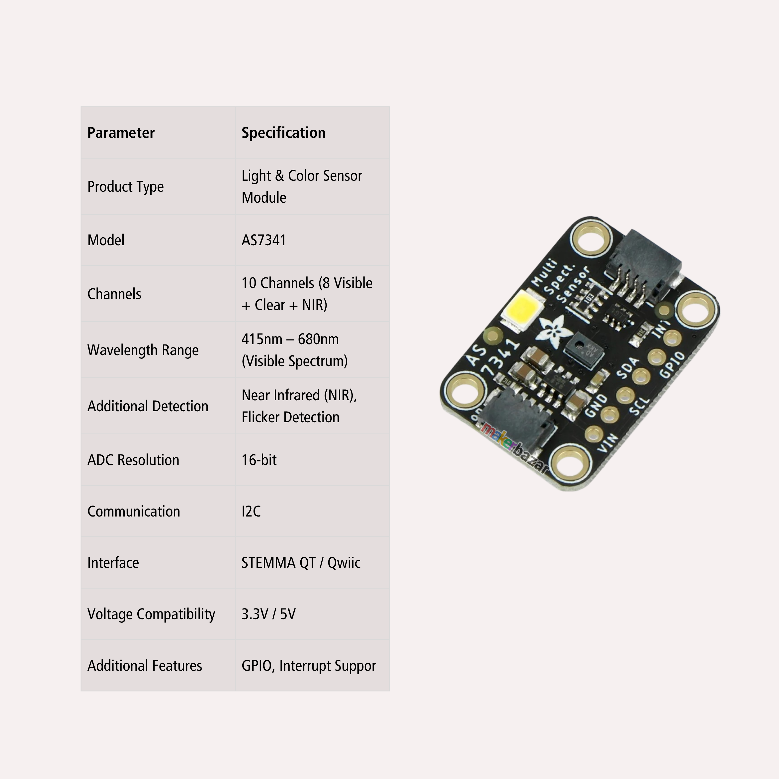 Adafruit AS7341 10-Channel Light & Color Sensor Breakout STEMMA QT/Qwiic