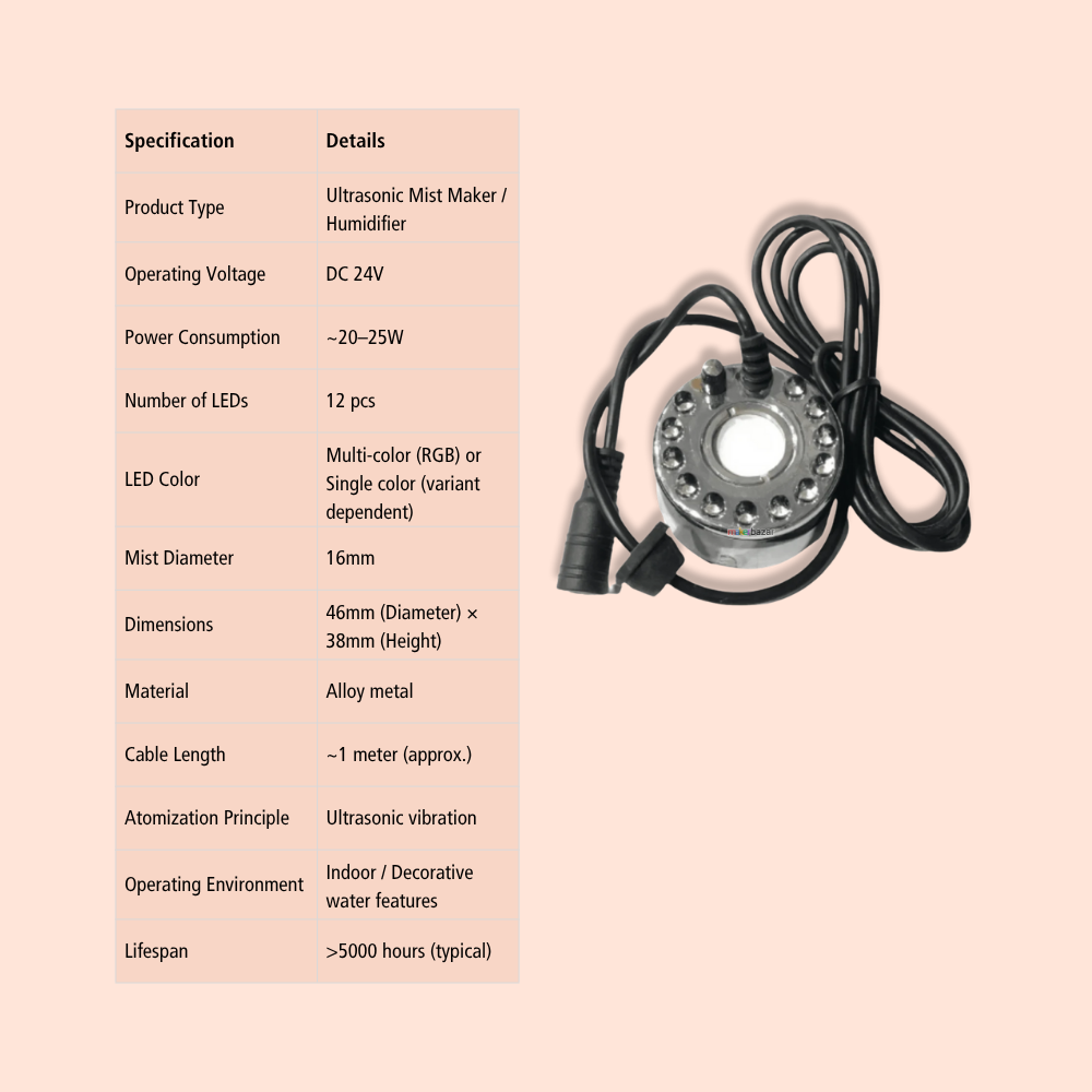 DC24V 16MM 12LED Alloy Air Humidifier Mist Maker 46MM*38MM