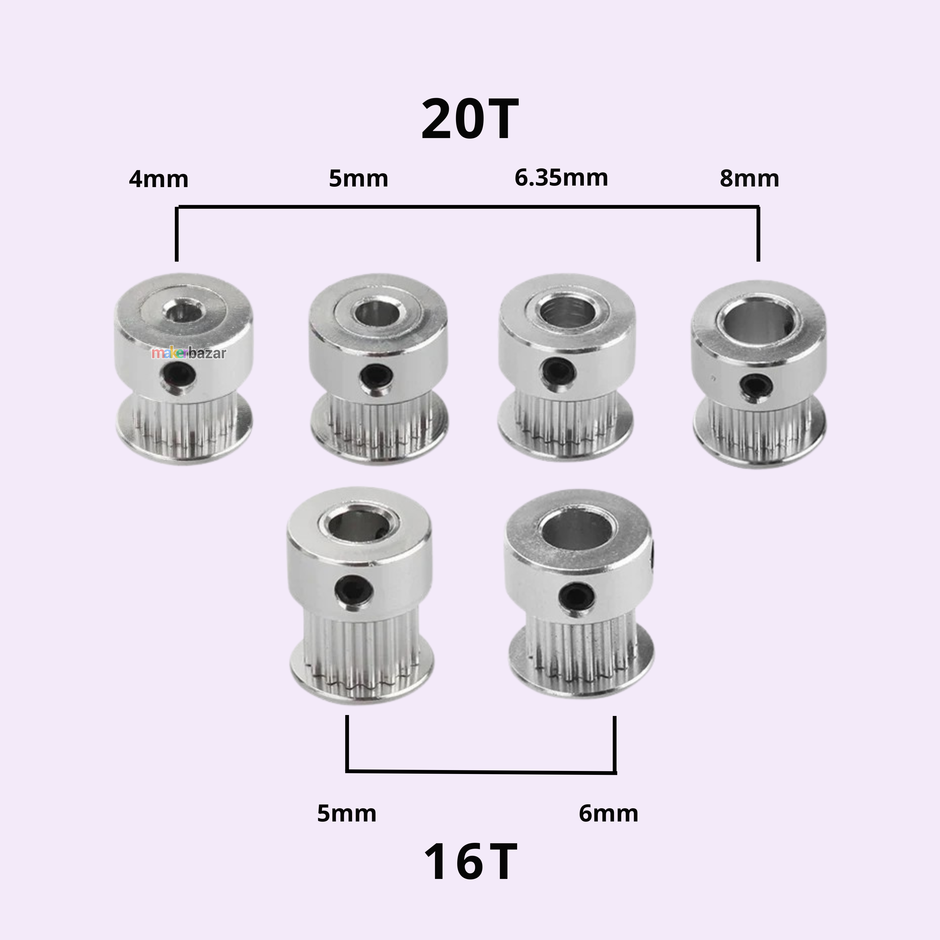 Aluminum GT2 Timing Pulley For 6mm Belt