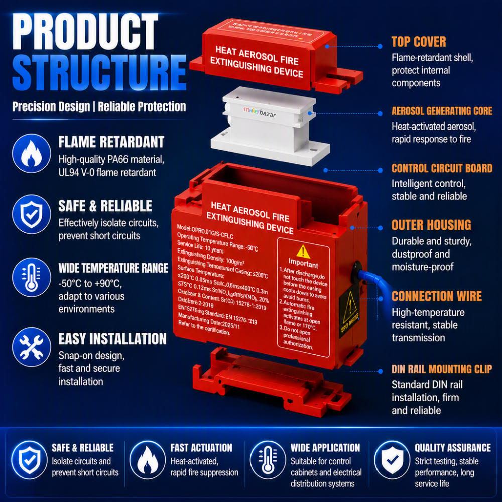 Automatic Aerosol Fire Extinguisher Device for DIN Rails