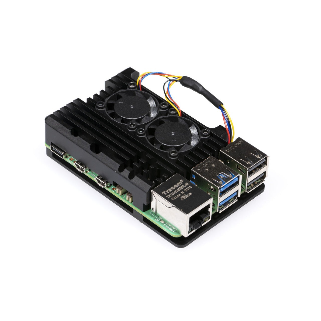 RPI5 Black Aluminum Heat Sink Case with Double Fans for Raspberry Pi 5