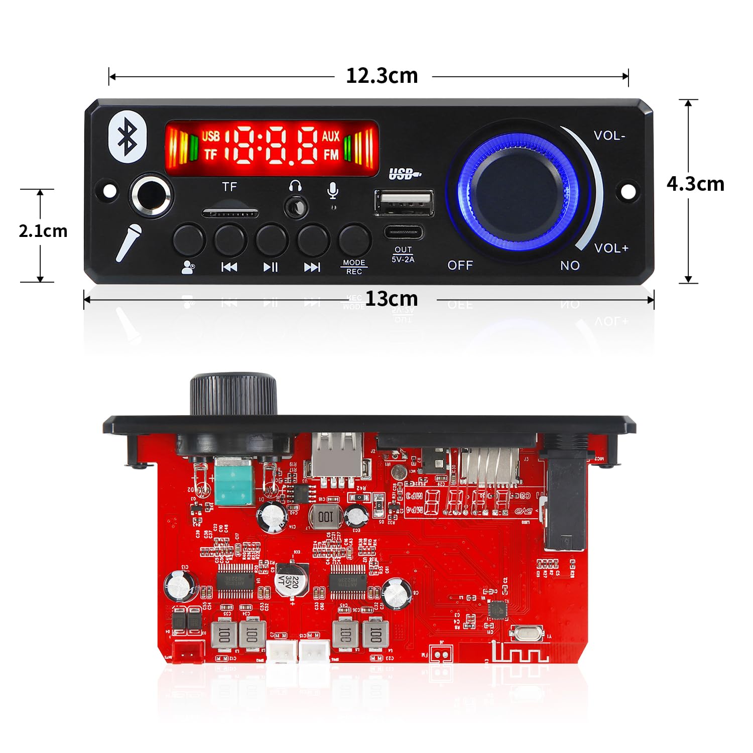 Music Player Modules with Remote, Stereo Board With Built In Display Bluetooth, FM,USB,SD-Card Slot,Aux & Amplifier for DIY/Cars