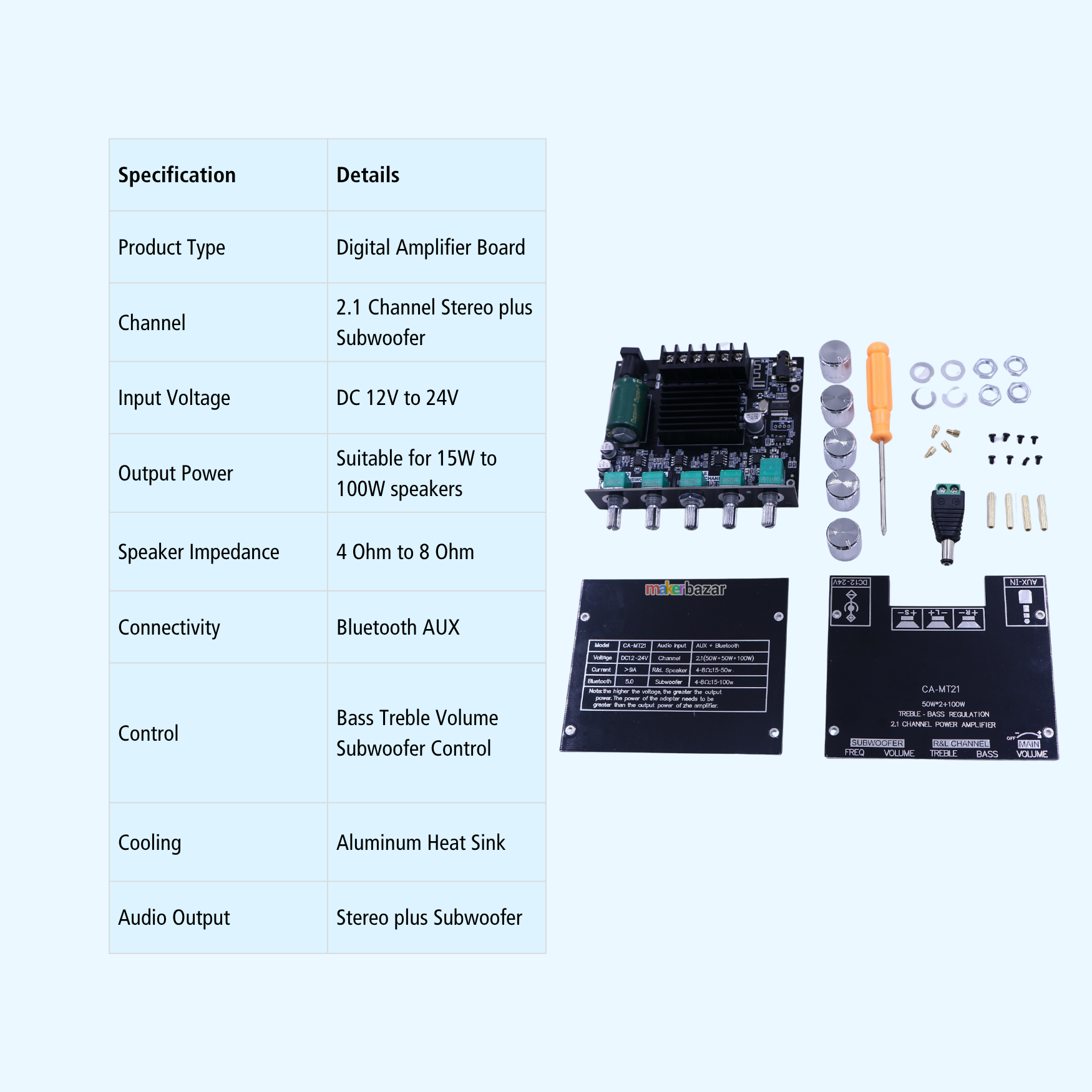 CA-MT21 BT Digital Amplifier Board 2.1 Channel Subwoofer DC12-24V