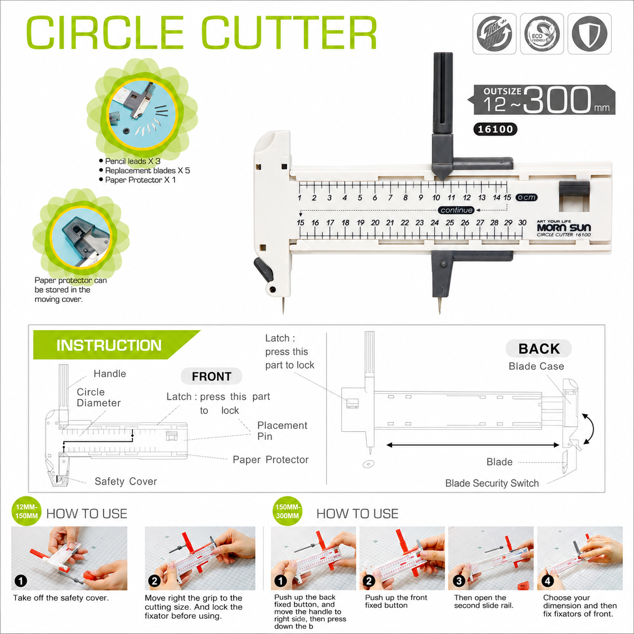 10-300mm Adjustable Compass Circle Cutter Rotary Circular Trimmer Tool