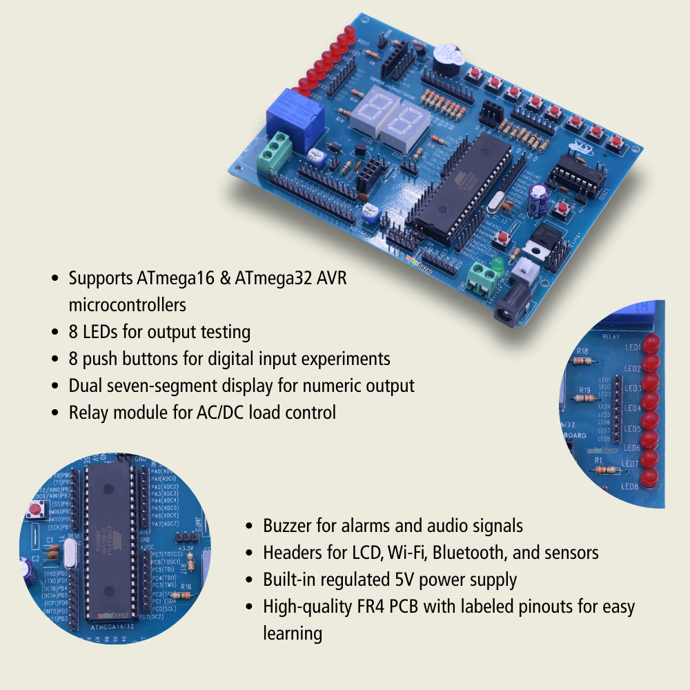ATmega16/32 Development Board | AVR Microcontroller Training & IoT Prototyping Kit